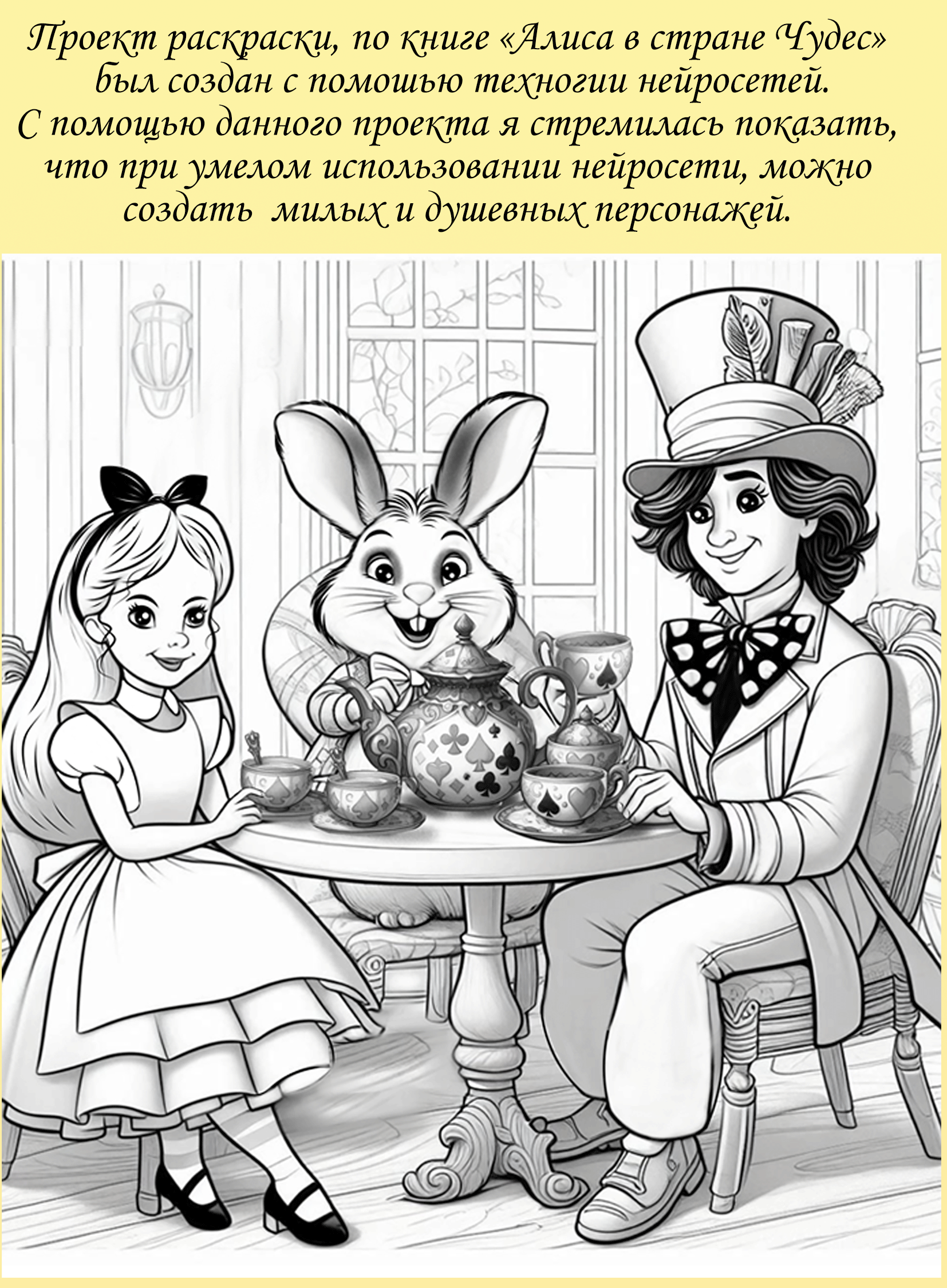 Алиса в стране Чудес, раскраска созданная Ai — Изображение №2 — Брендинг, Иллюстрация на Dprofile