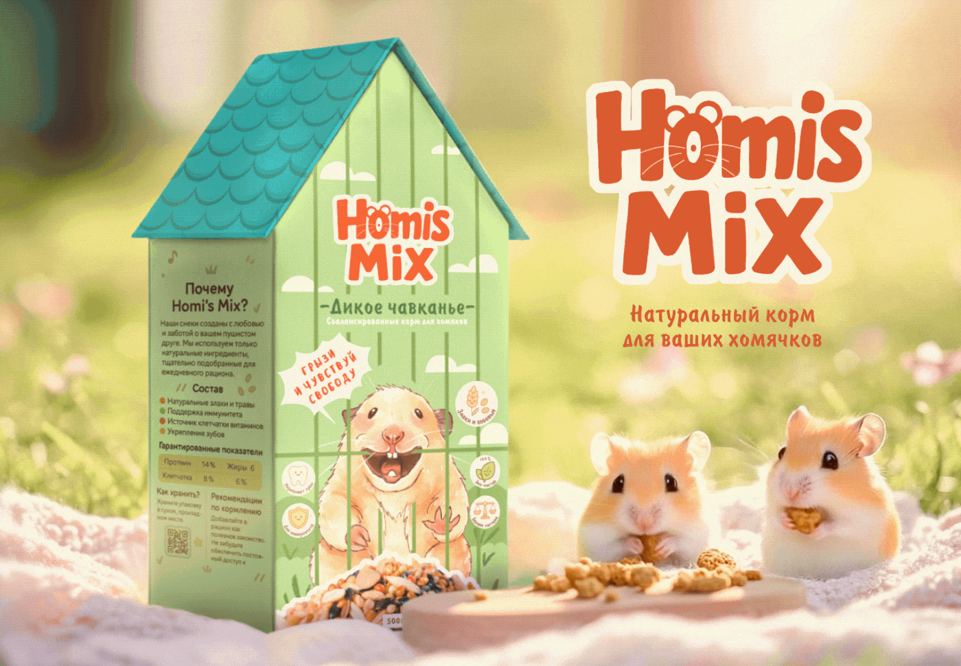 «Homi's Mix» – Дизайн упаковки корма для хомяков — Изображение №1 — Брендинг, Иллюстрация на Dprofile