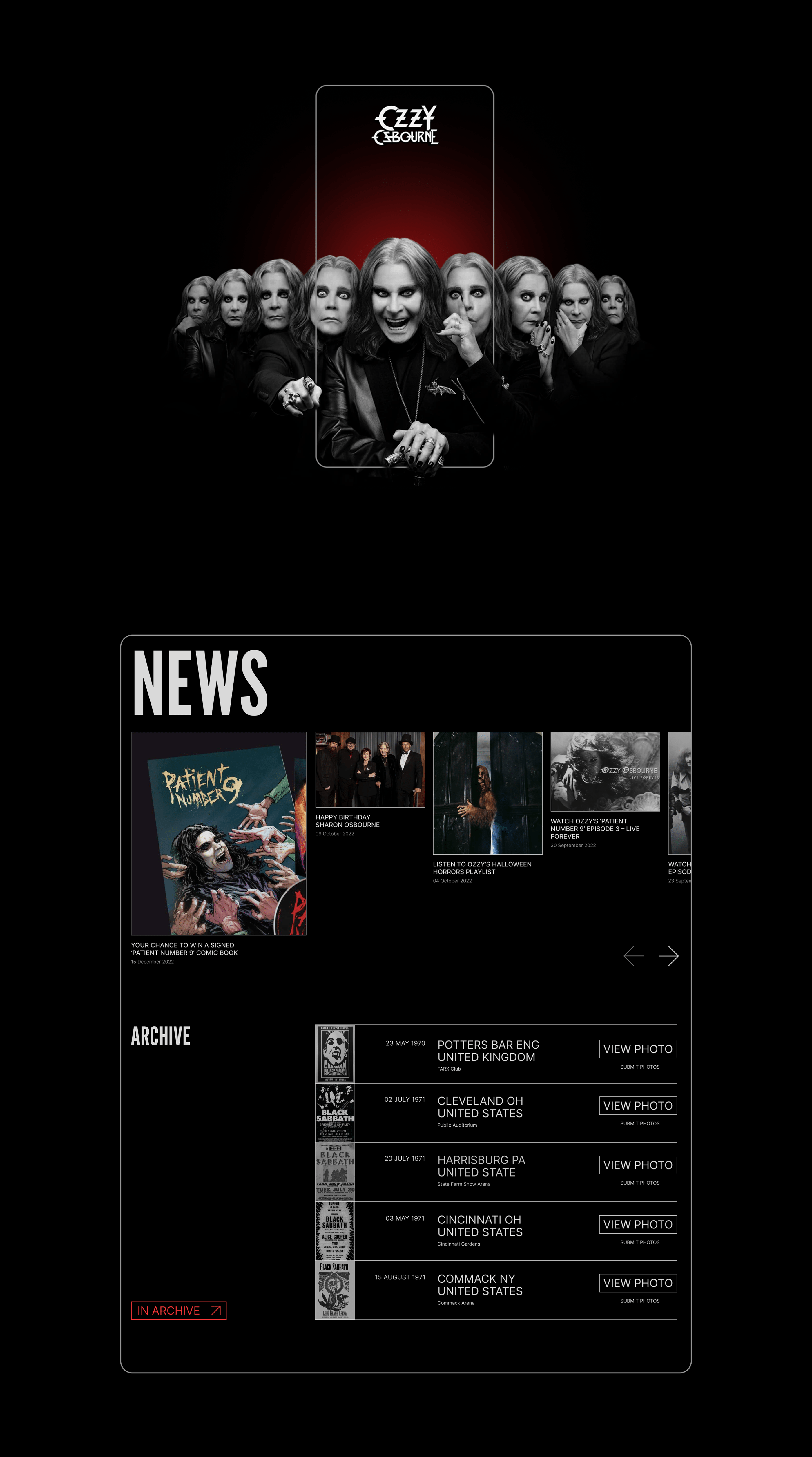 Ozzy Osbourne Website redesign (concept) — Изображение №2 — Интерфейсы, Анимация на Dprofile