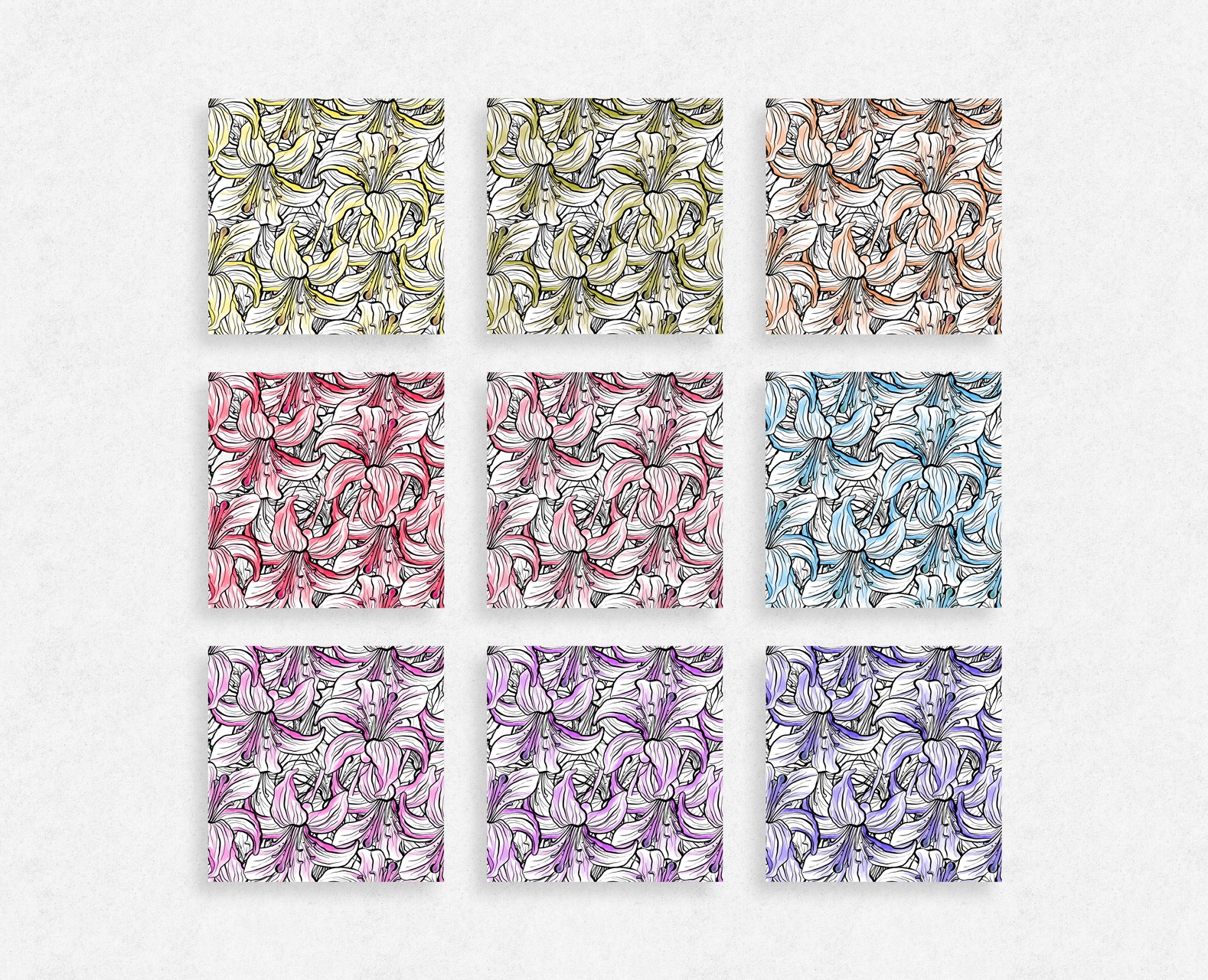 Бесшовные паттерны - лилии | Seamless patterns - Lilies — Иллюстрация на Dprofile