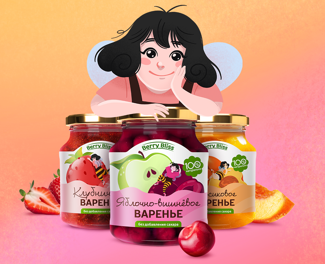 Label JAM with illustration | Этикетка варенья с иллюстрациями — Брендинг, Иллюстрация на Dprofile