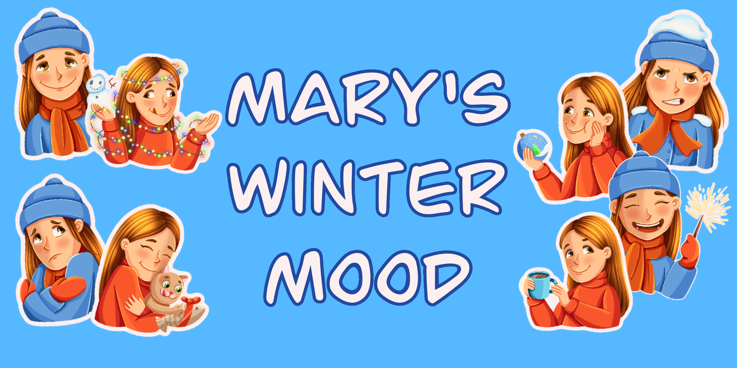 Стикер пак "Mary's winter mood" — Изображение №1 — Иллюстрация, Графика на Dprofile