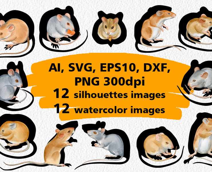 Sihouettes and watercolor images of mouses — Графика на Dprofile