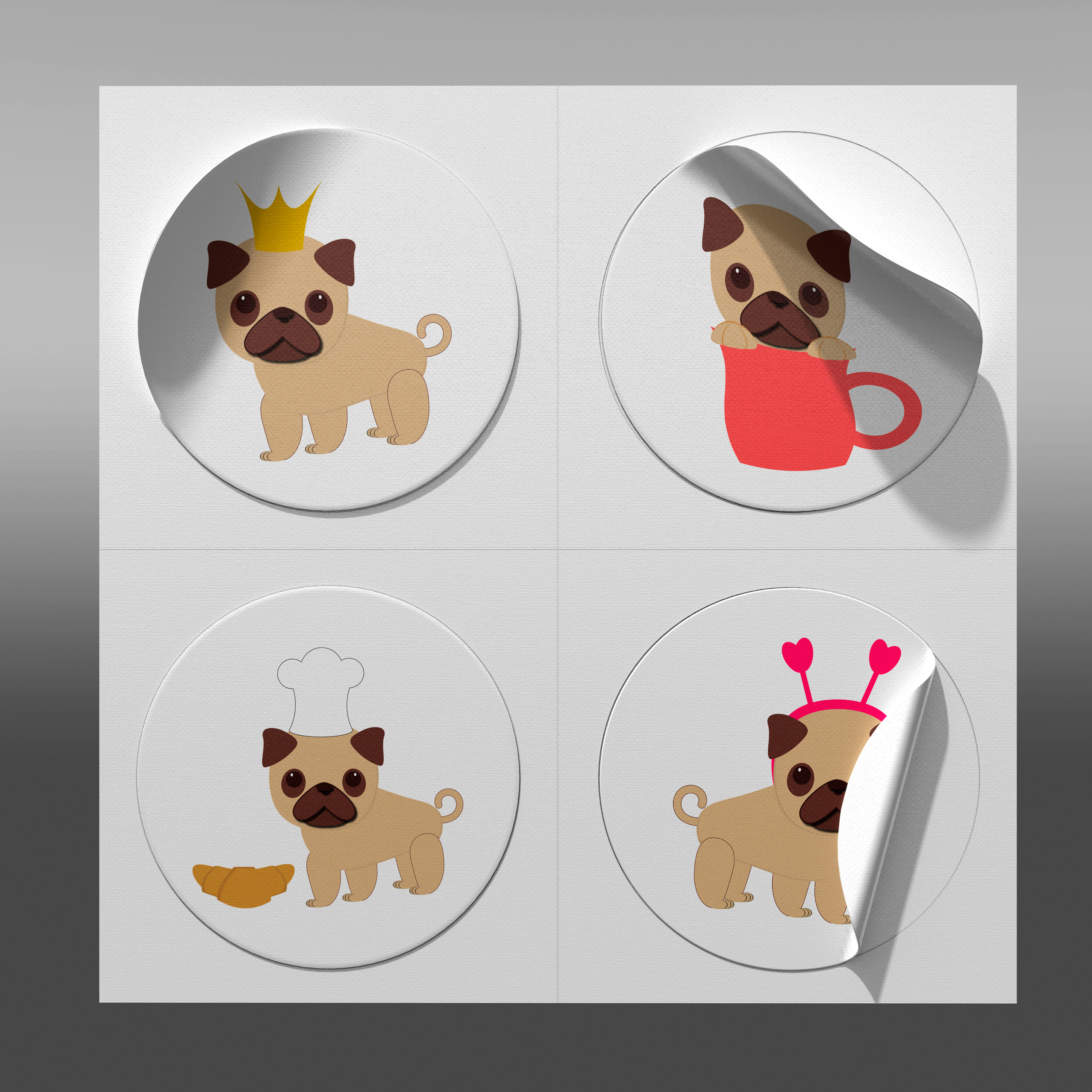 Pug Stickers — Изображение №1 — Иллюстрация, Графика на Dprofile