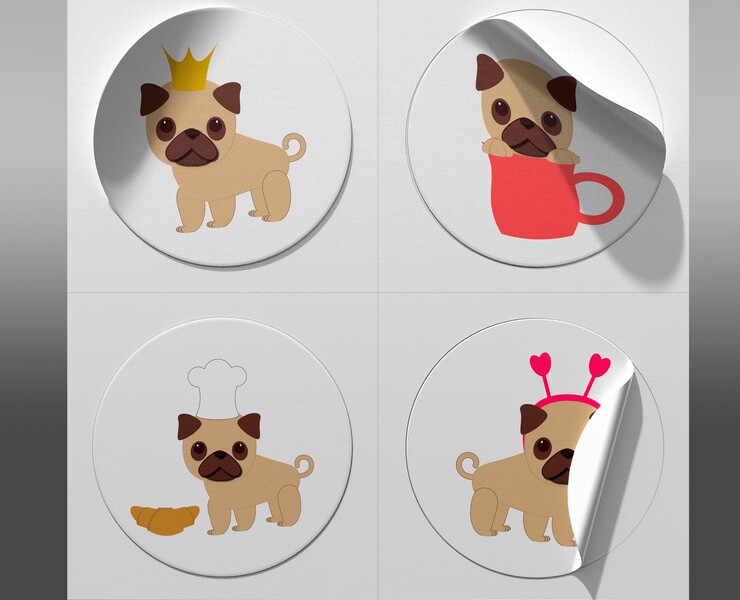 Pug Stickers — Иллюстрация, Графика на Dprofile