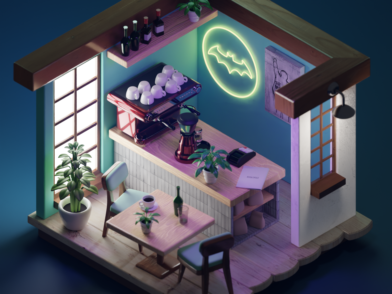 Isometric cafe in Blender 3D — Изображение №2 — Иллюстрация, Анимация на Dprofile