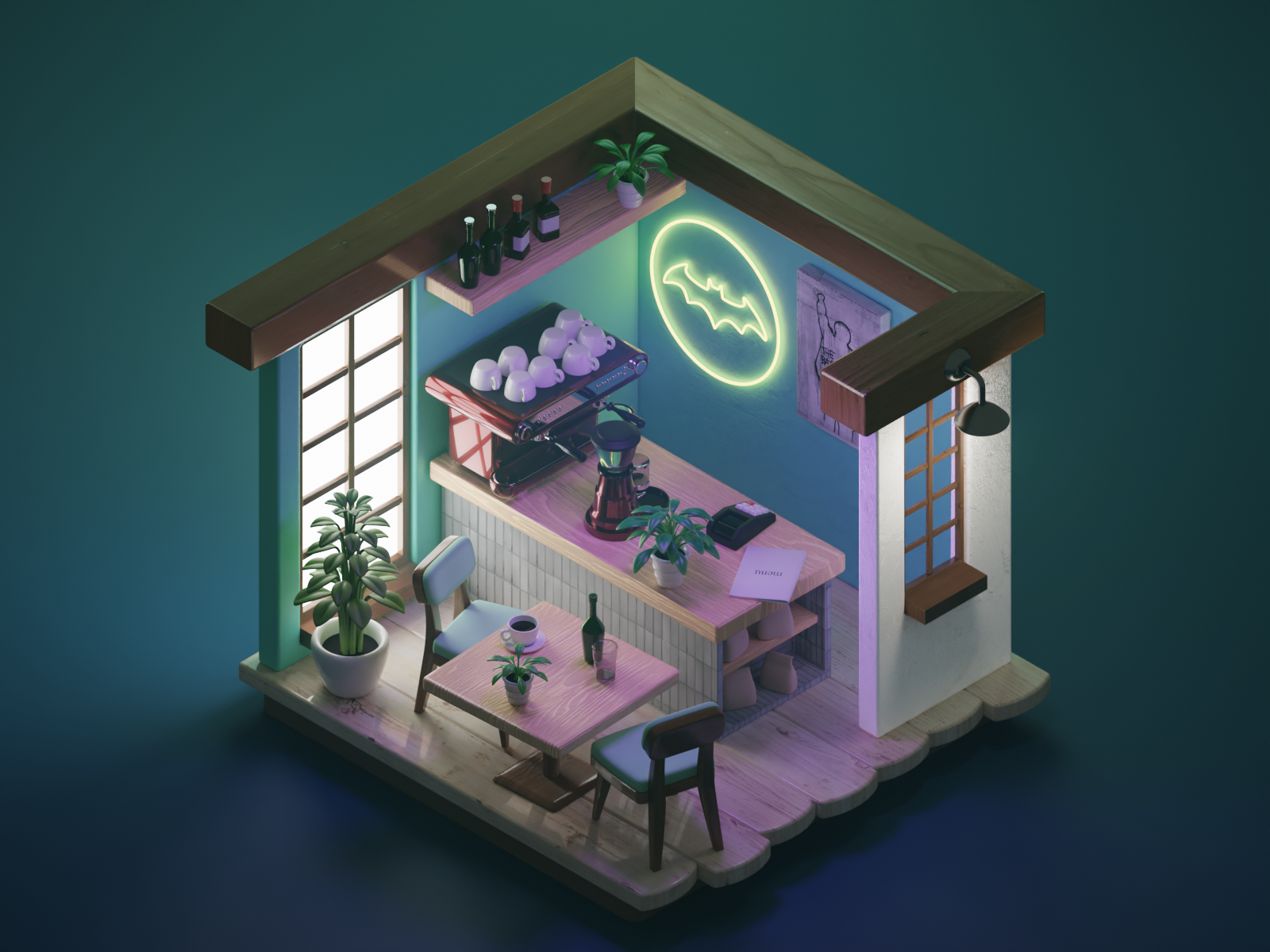 Isometric cafe in Blender 3D — Изображение №1 — Иллюстрация, Анимация на Dprofile