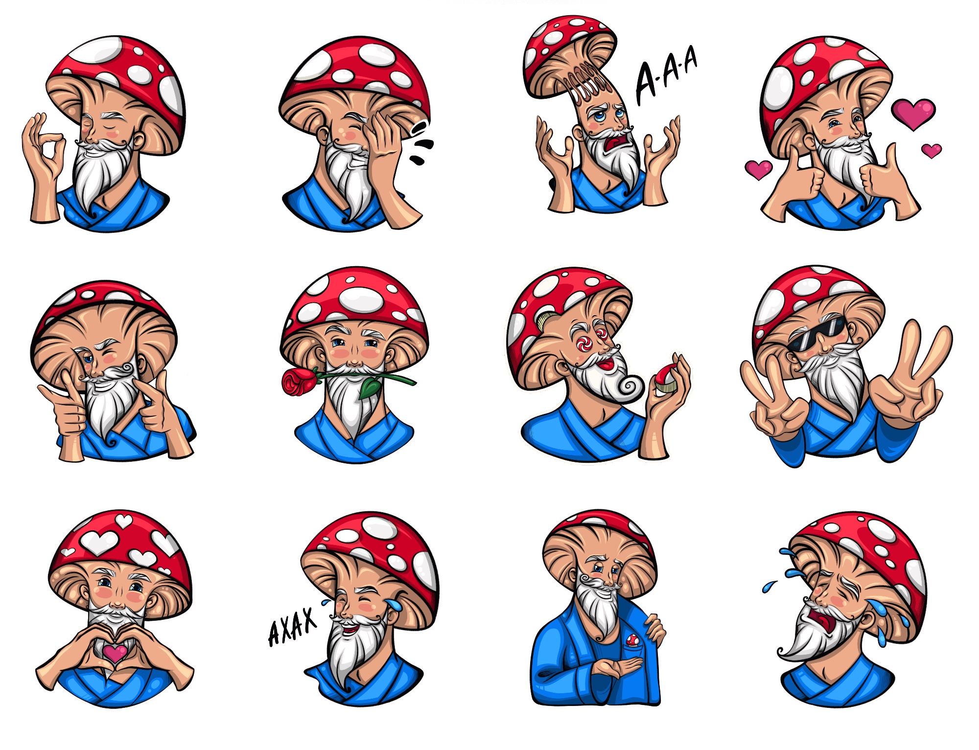 Разработка персонажа и стикеров с мухоморами для Telegram — Изображение №7 — Иллюстрация на Dprofile