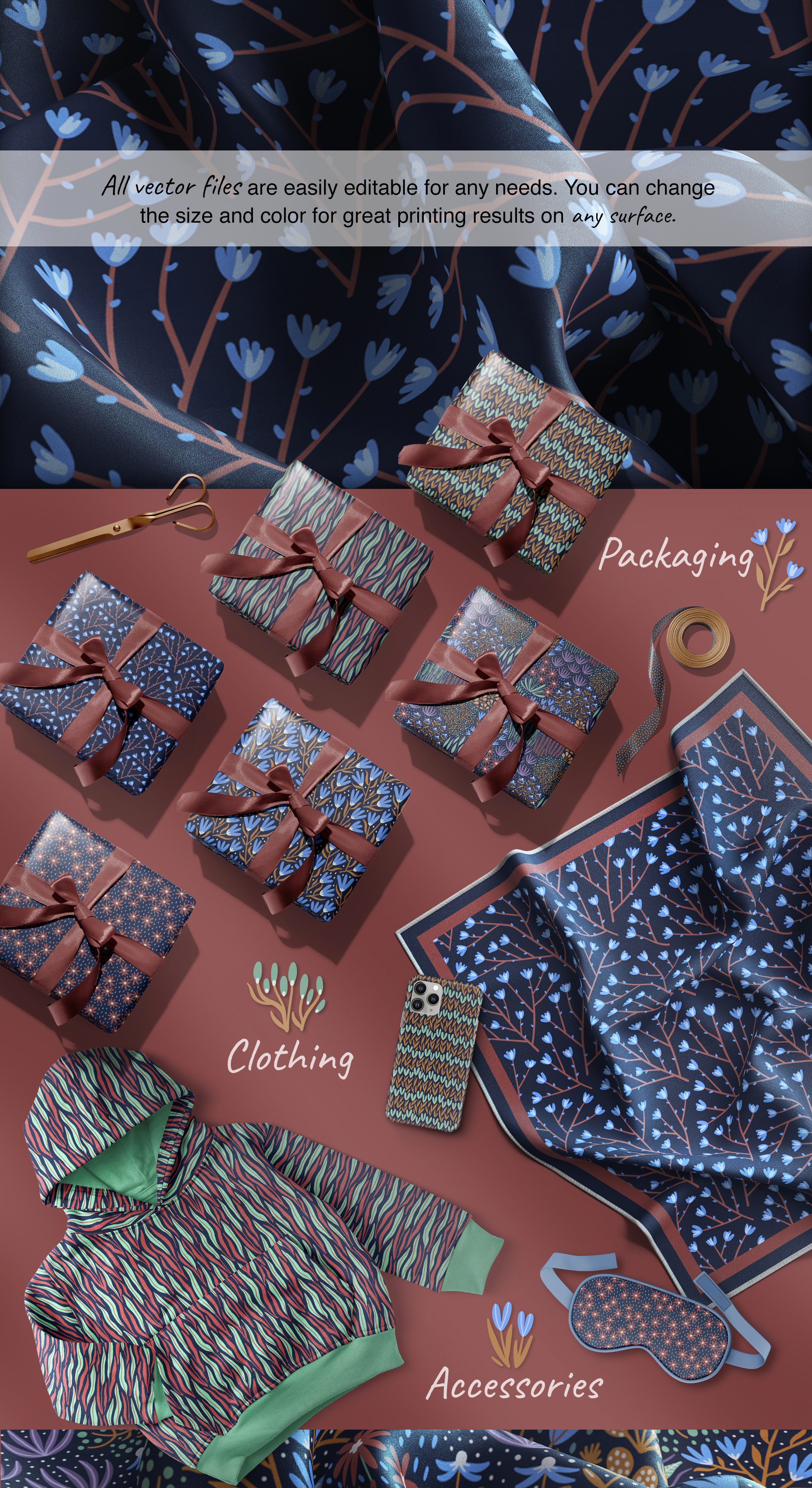 Night Meadow | Vector pattern collection — Изображение №3 — Иллюстрация на Dprofile