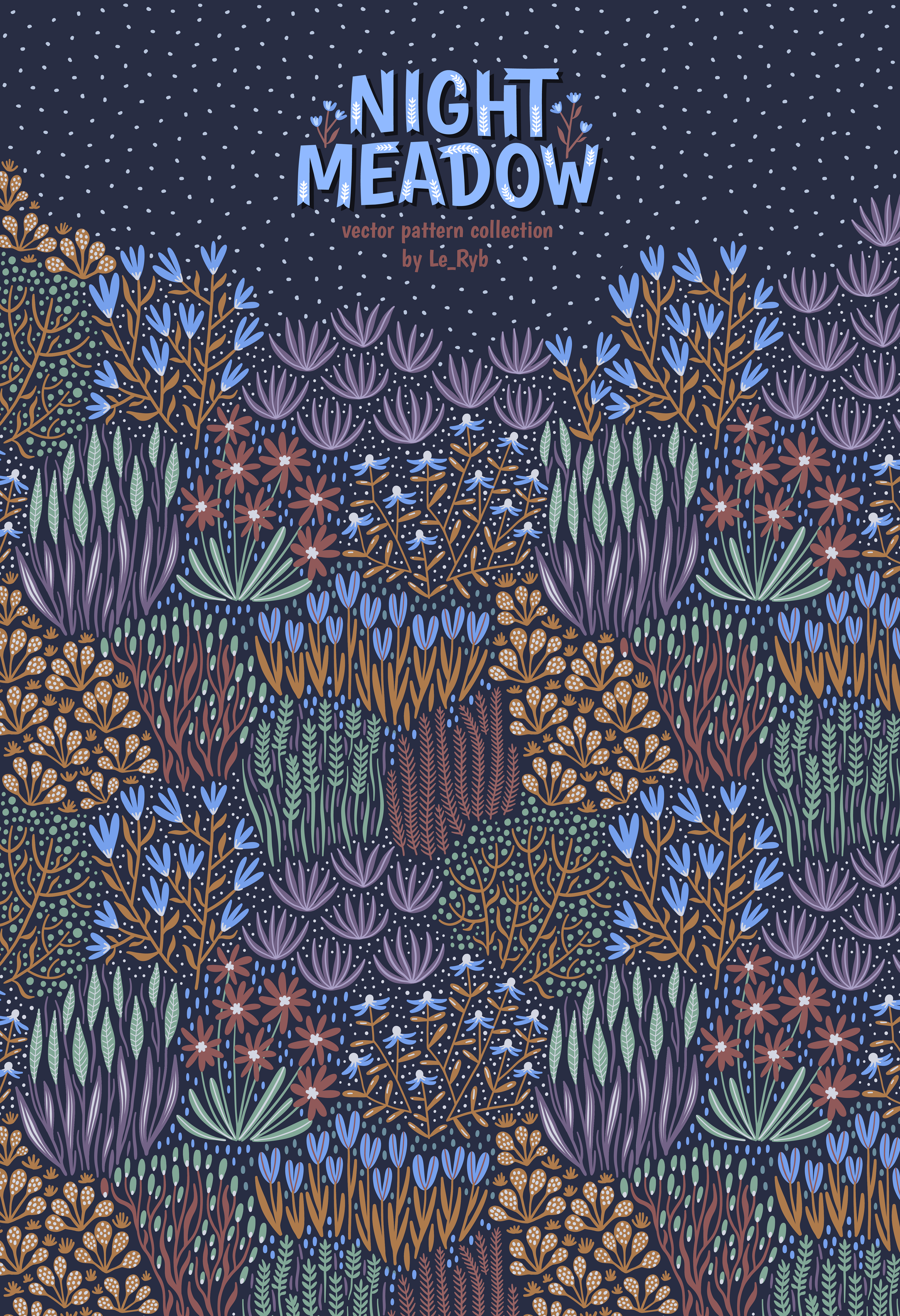 Night Meadow | Vector pattern collection — Изображение №1 — Иллюстрация на Dprofile