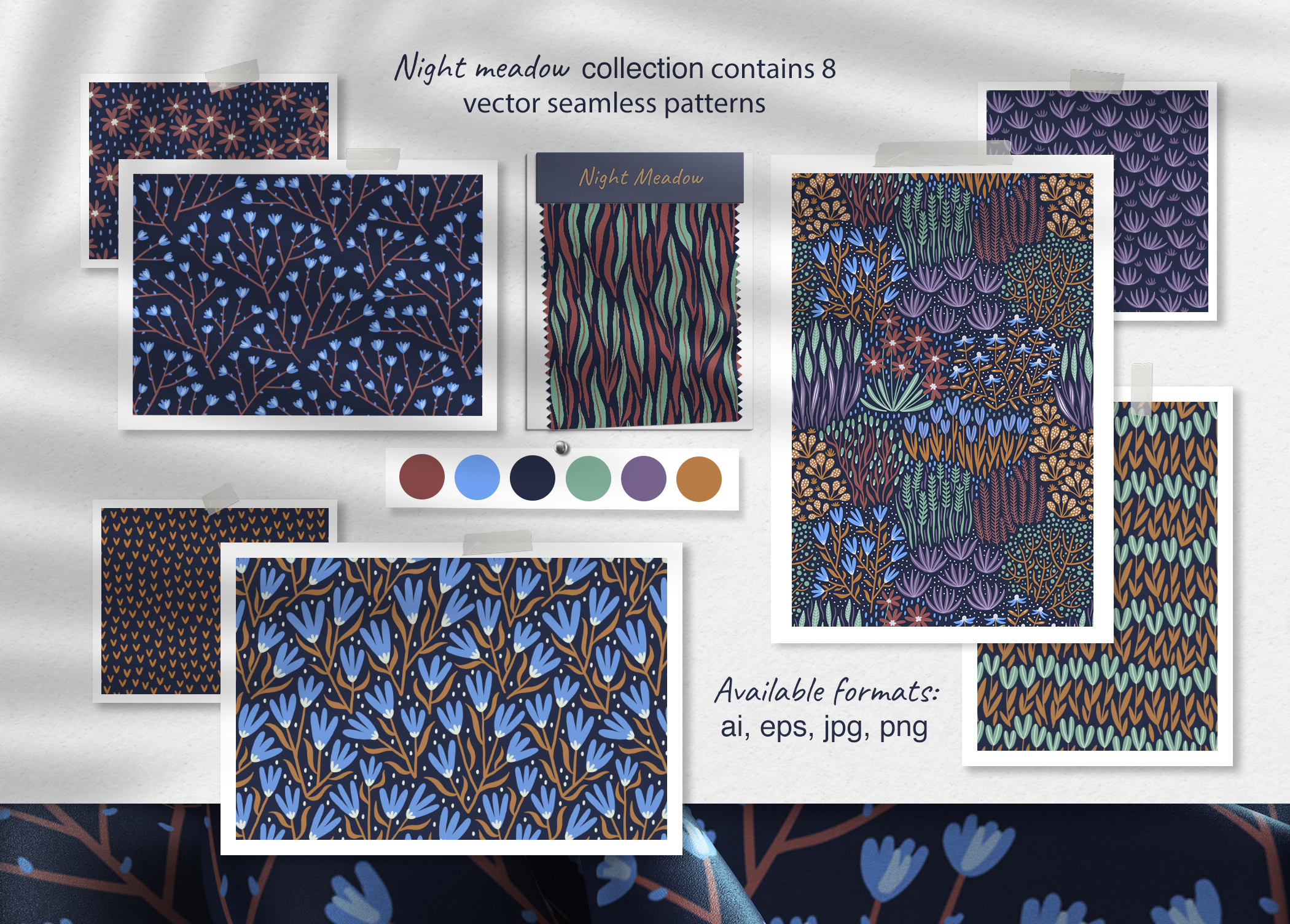 Night Meadow | Vector pattern collection — Изображение №2 — Иллюстрация на Dprofile
