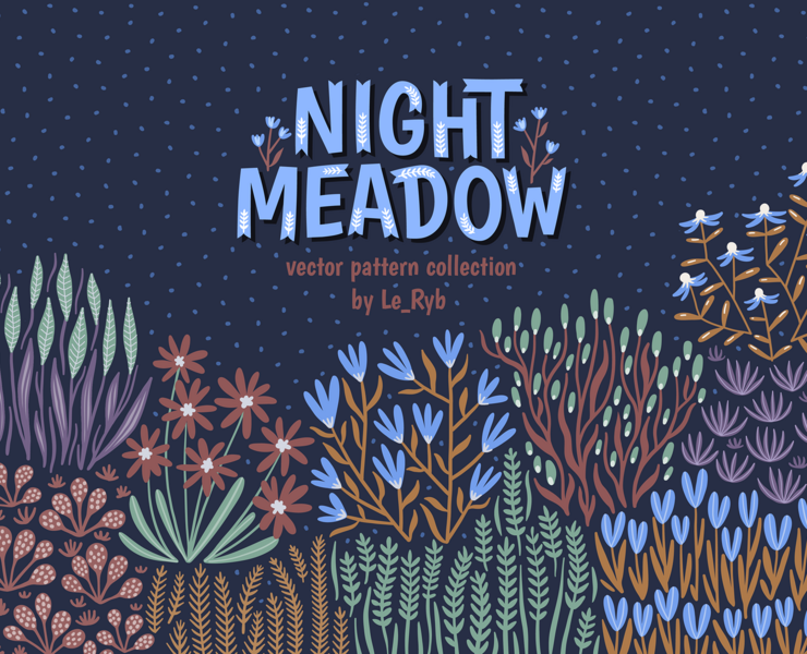 Night Meadow | Vector pattern collection — Иллюстрация на Dprofile