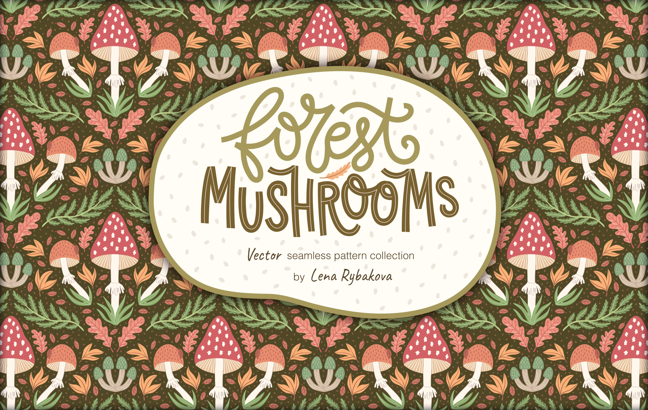 Forest Mushrooms pattern collection — Изображение №1 — Иллюстрация на Dprofile