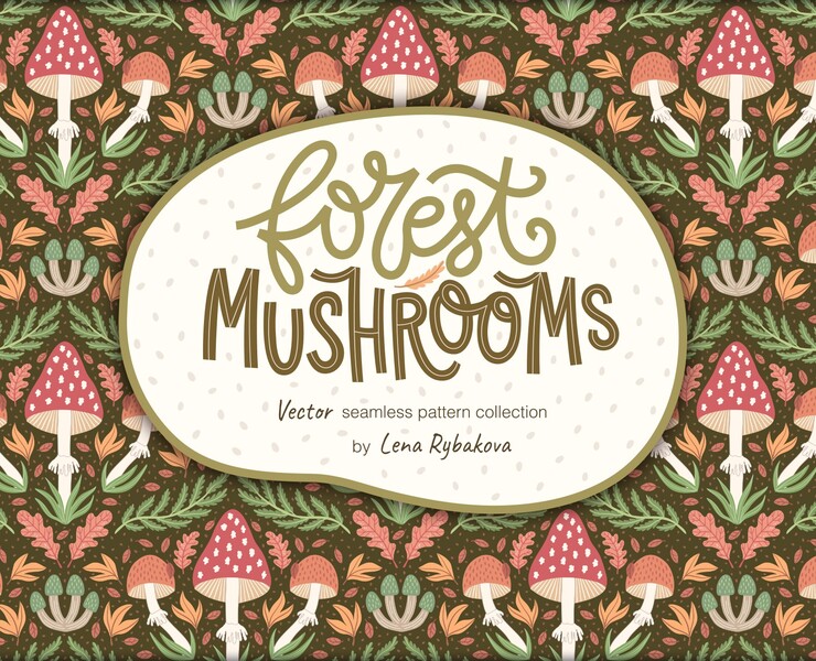 Forest Mushrooms pattern collection — Иллюстрация на Dprofile