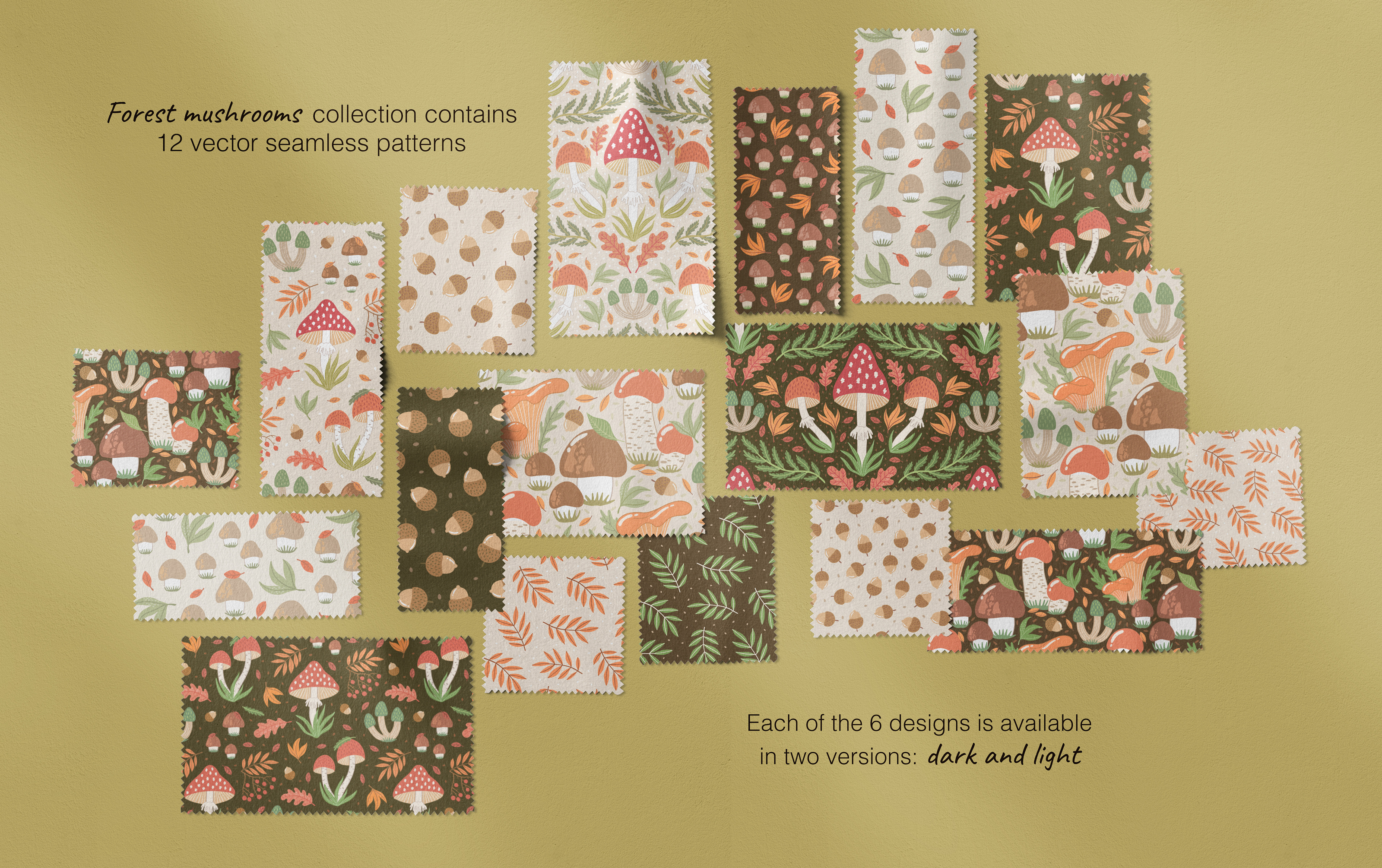 Forest Mushrooms pattern collection — Изображение №2 — Иллюстрация на Dprofile