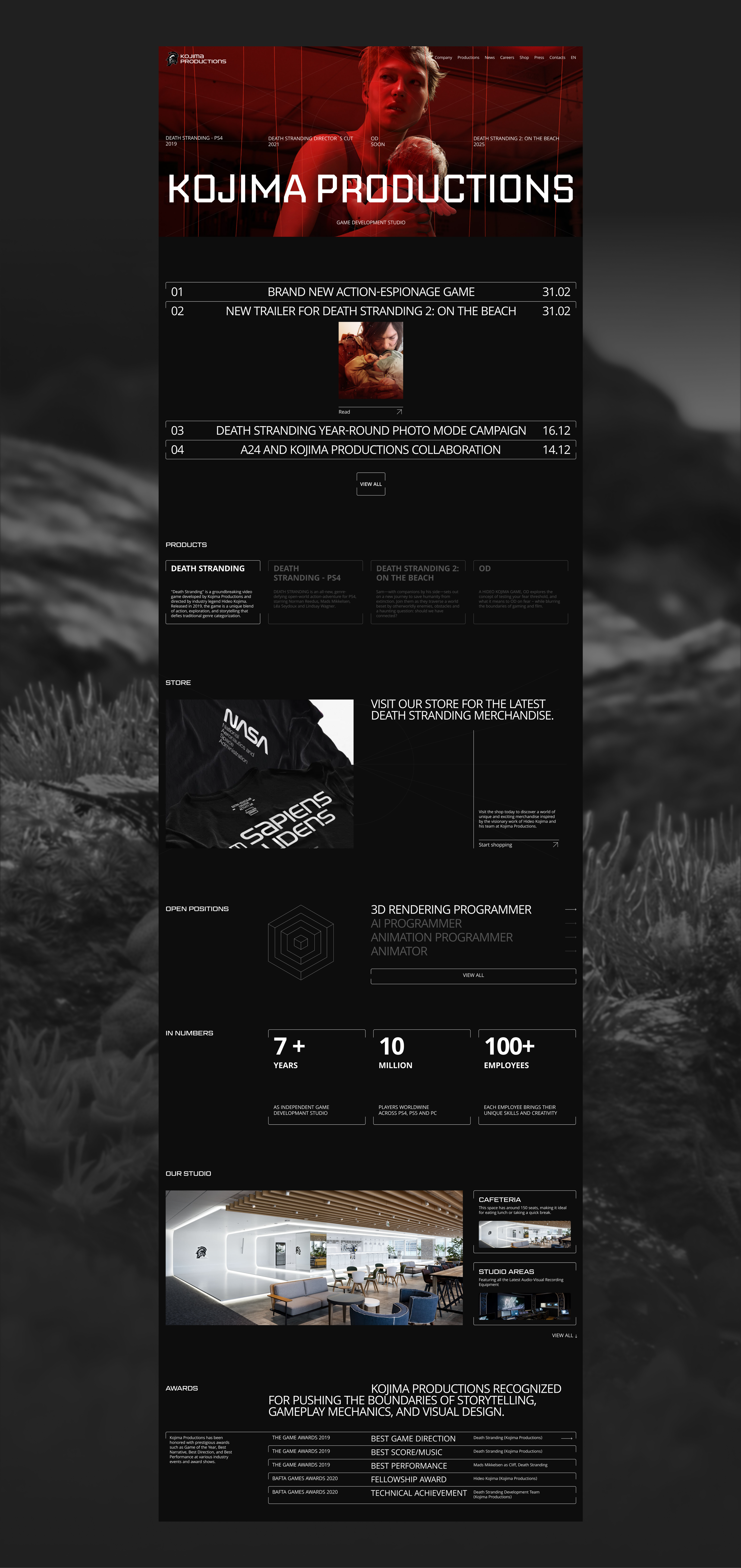 Kojima Productions | Corporate website redesign — Изображение №3 — Интерфейсы, Брендинг на Dprofile