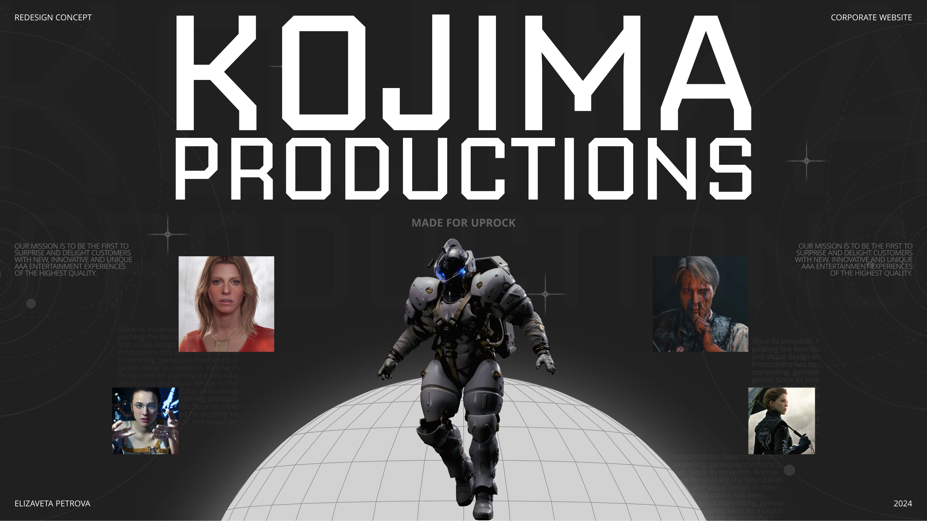 Kojima Productions | Corporate website redesign — Изображение №1 — Интерфейсы, Брендинг на Dprofile
