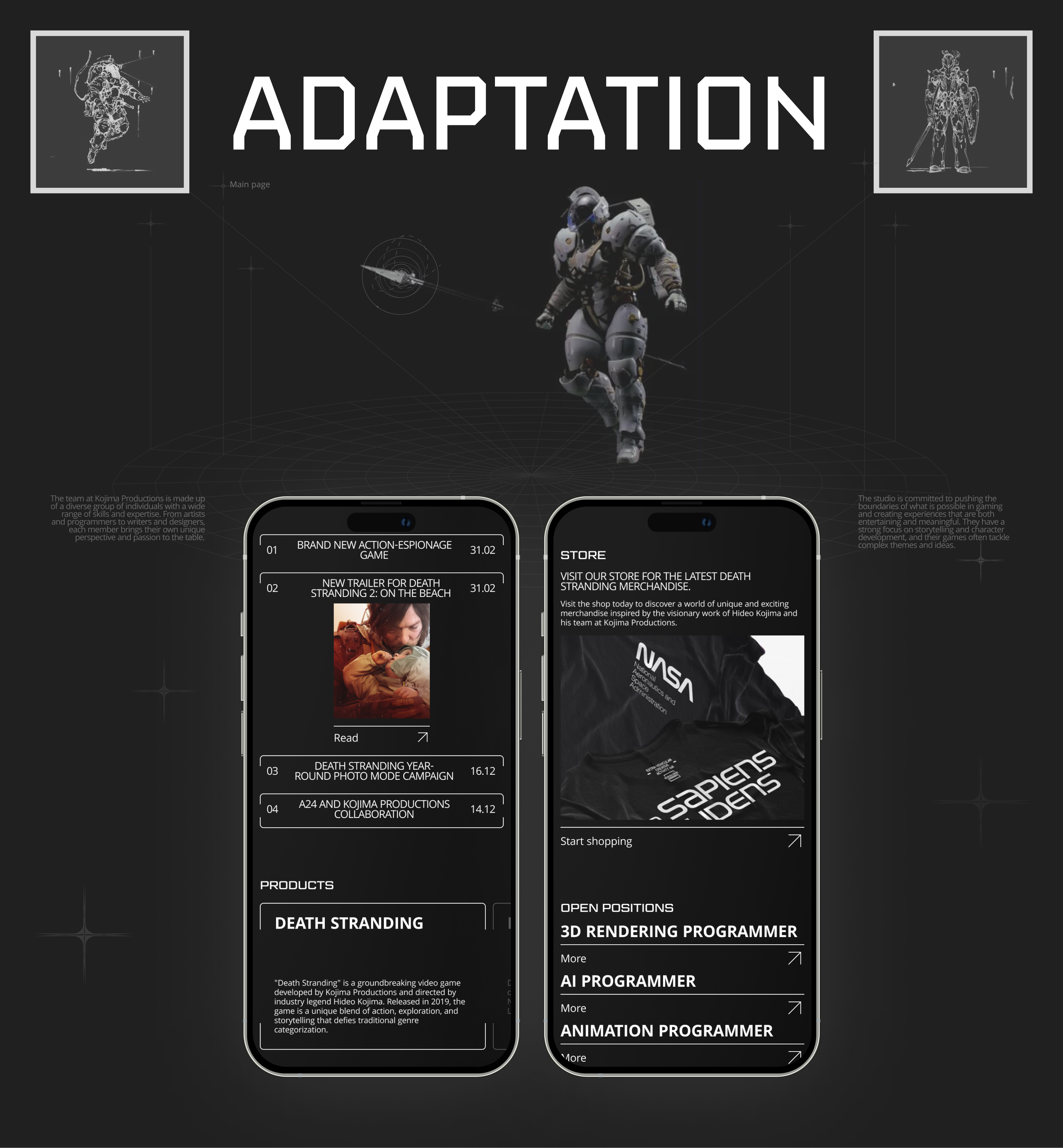 Kojima Productions | Corporate website redesign — Изображение №4 — Интерфейсы, Брендинг на Dprofile