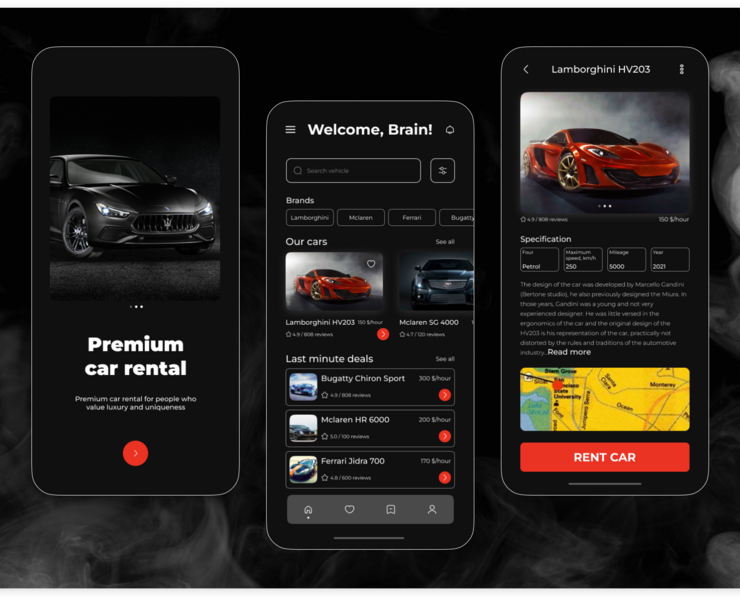 Premium car rental mobile app — Интерфейсы, Брендинг на Dprofile