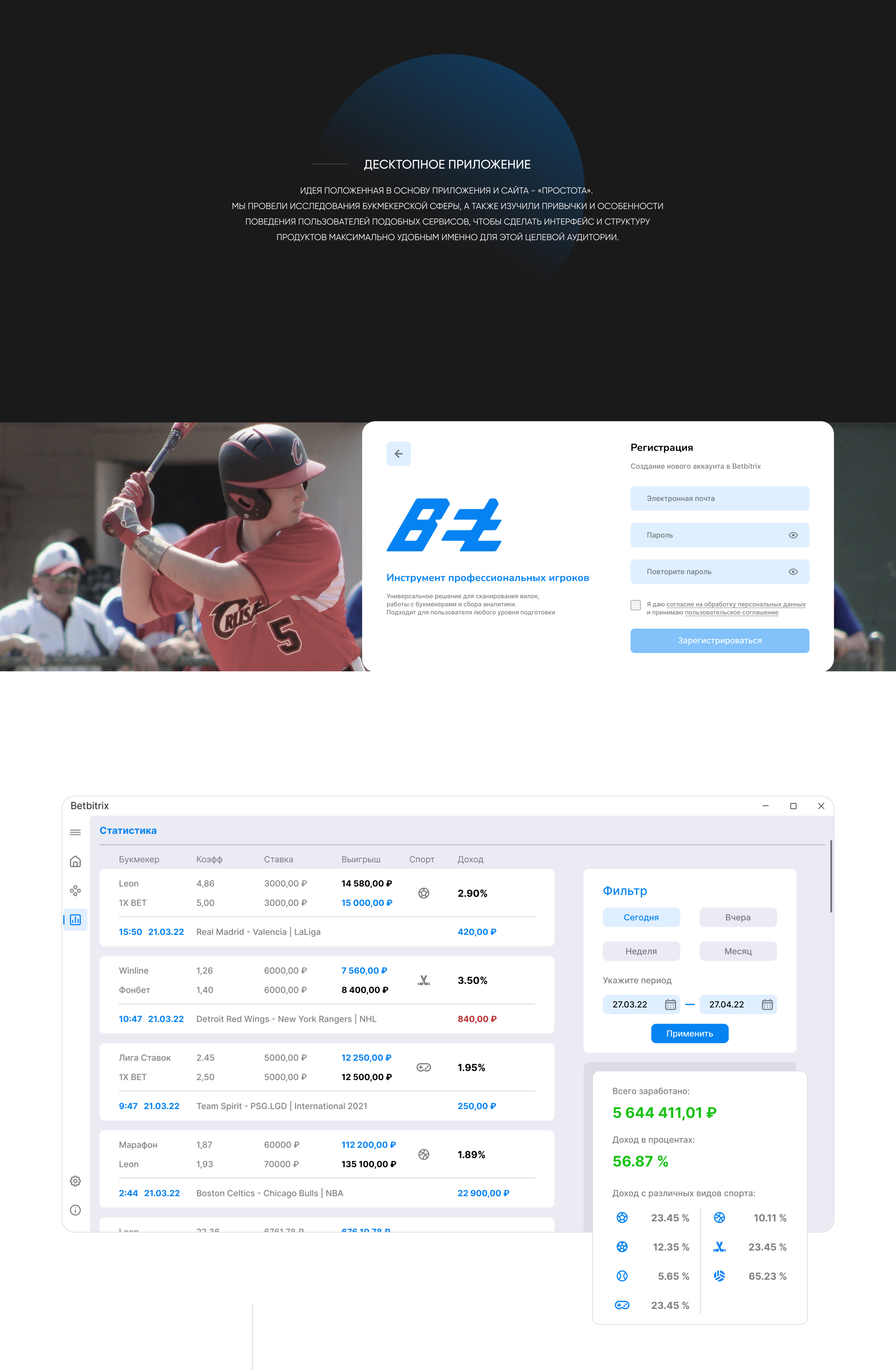 BetBitrix - desktop app & website — Изображение №3 — Брендинг, Интерфейсы на Dprofile