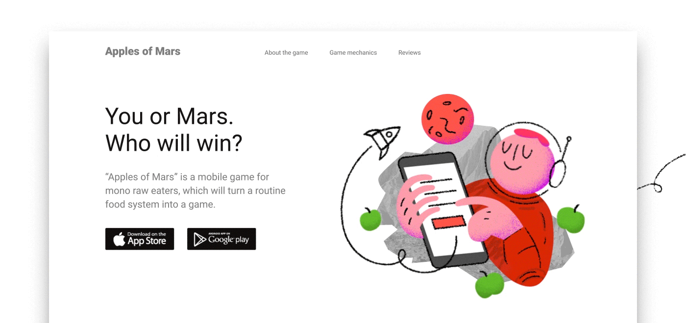 Landing Page Apples of Mars. Free Concept. — Изображение №2 — Интерфейсы, Анимация на Dprofile