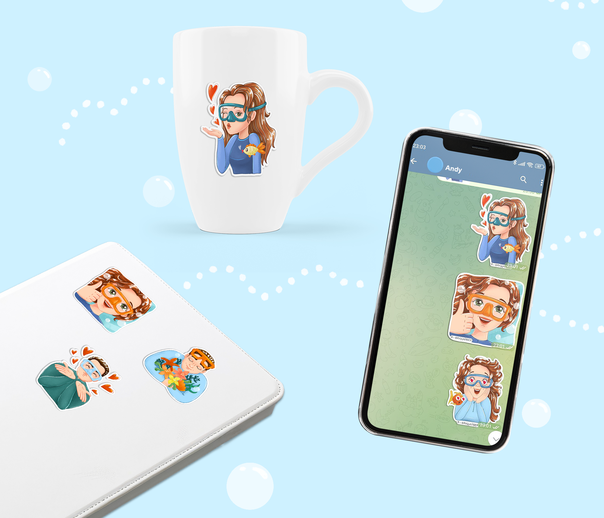 Stickers for Telegram "I'm freediver" — Изображение №6 — Брендинг, Иллюстрация на Dprofile