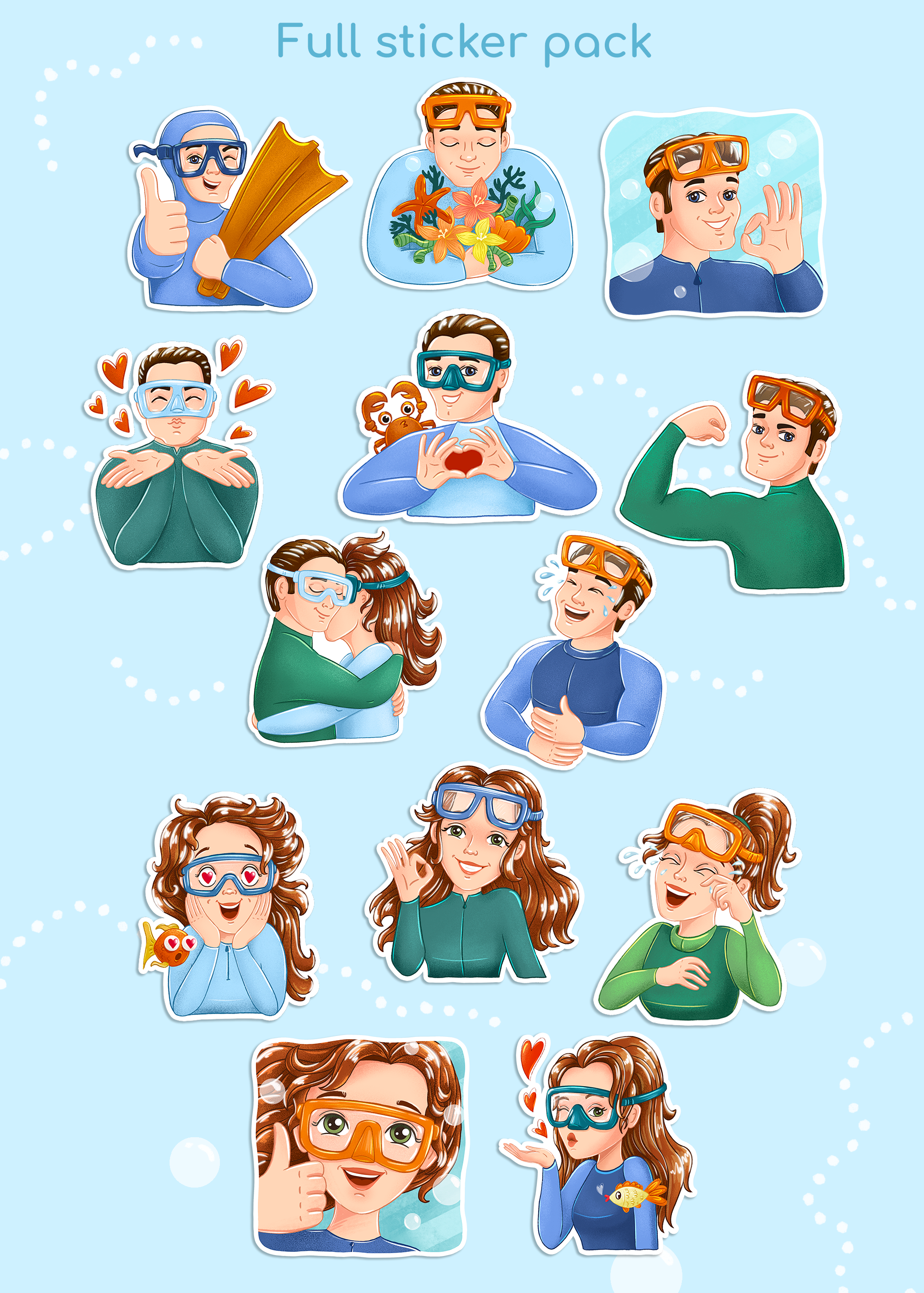 Stickers for Telegram "I'm freediver" — Изображение №5 — Брендинг, Иллюстрация на Dprofile