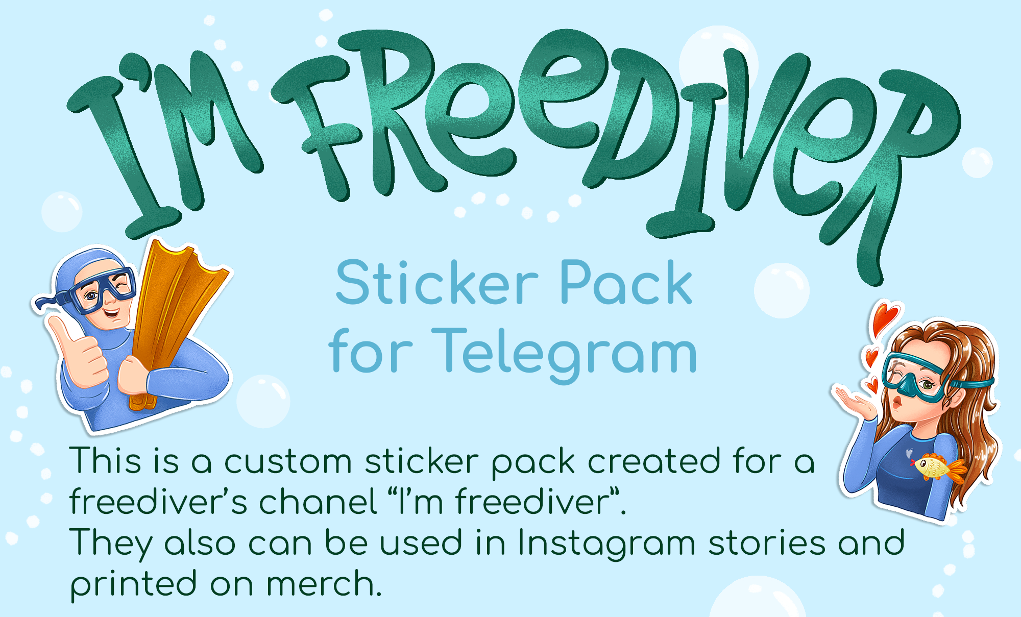 Stickers for Telegram "I'm freediver" — Изображение №1 — Брендинг, Иллюстрация на Dprofile