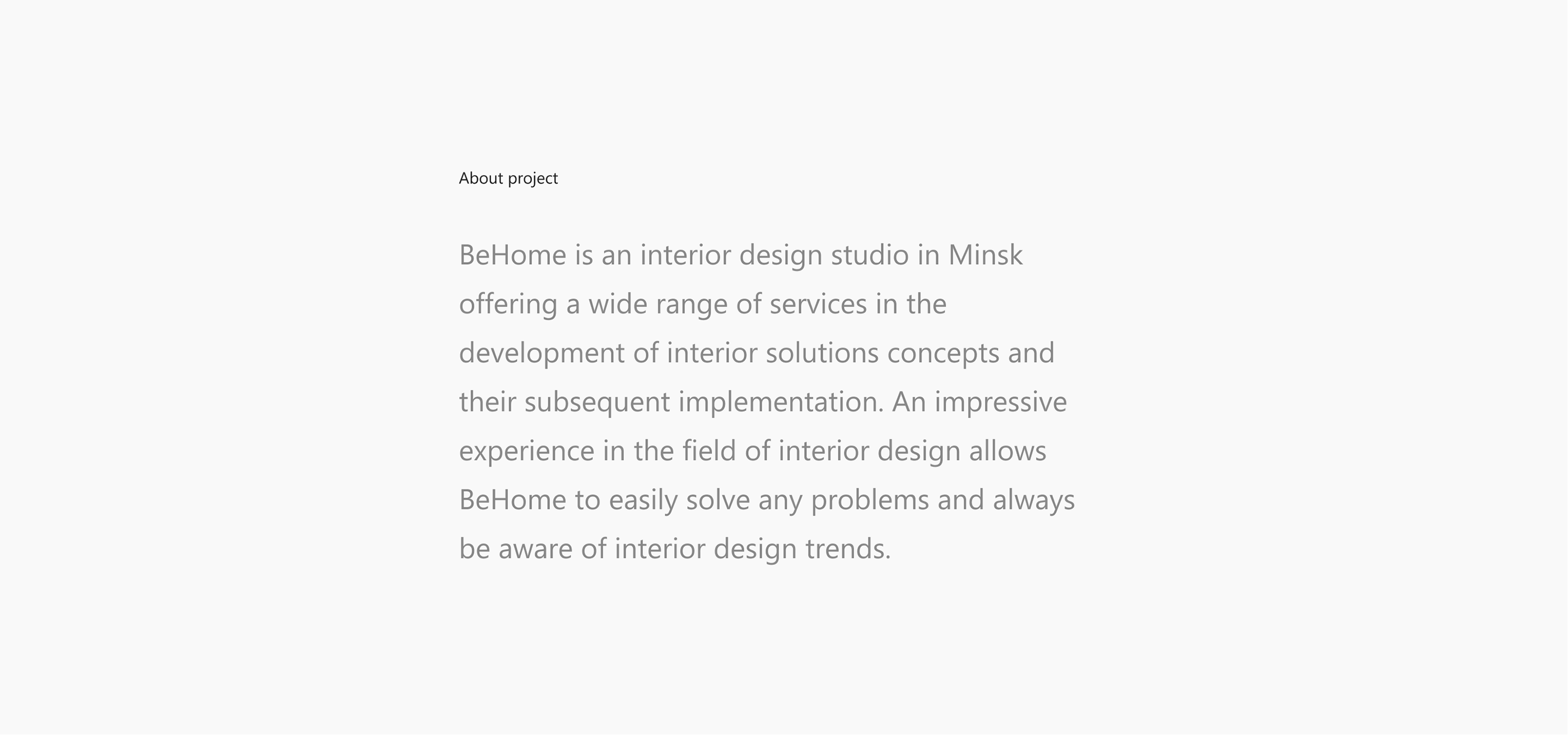 BeHome interior design studio - website — Изображение №2 — Интерфейсы, Анимация на Dprofile