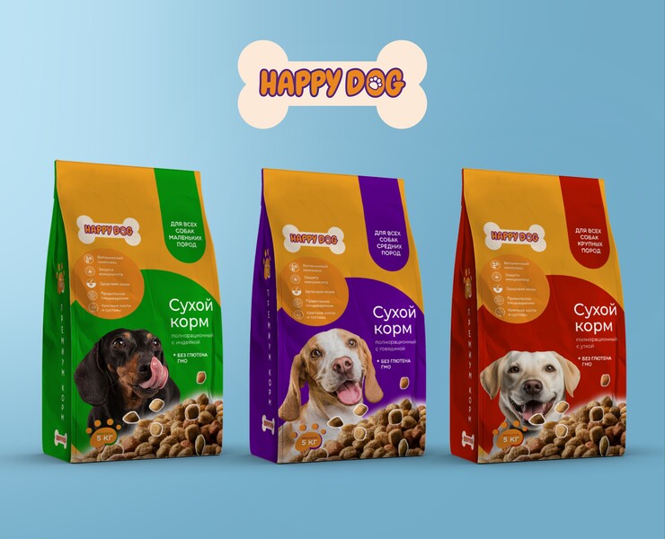 Разработка серии упаковок корма для собак "HAPPY DOG" на Dprofile