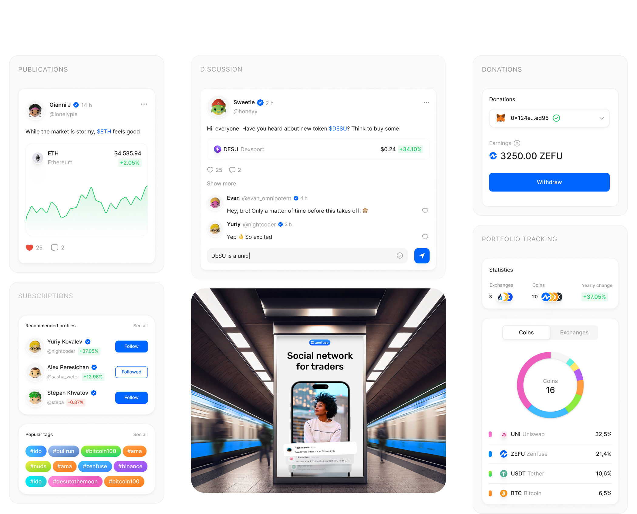 Zenfuse: Crypto trading & Social network — Изображение №12 — Интерфейсы, Брендинг на Dprofile