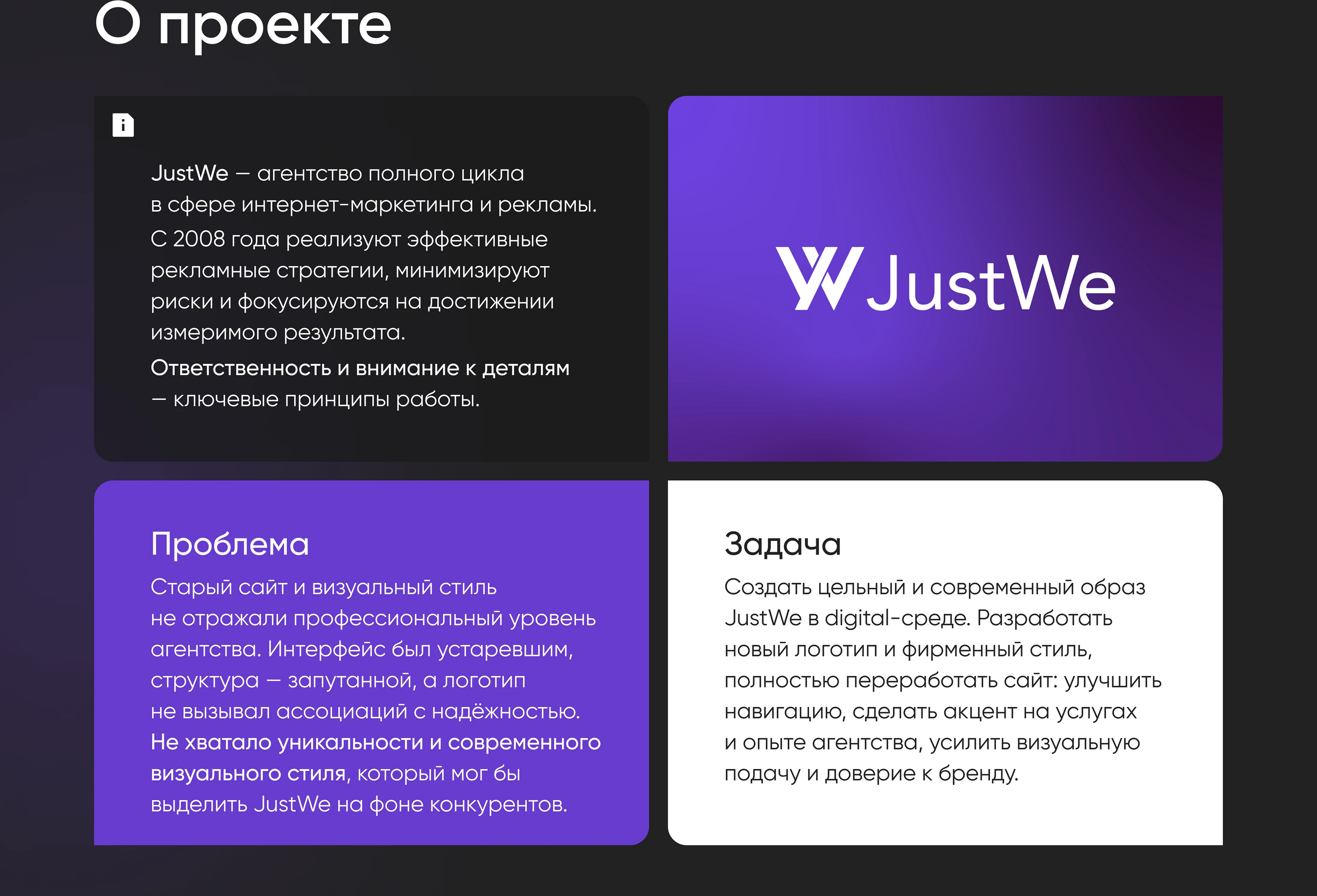 Landing page/лендинг для рекламного агентства JustWe — Изображение №2 — Интерфейсы, Брендинг на Dprofile