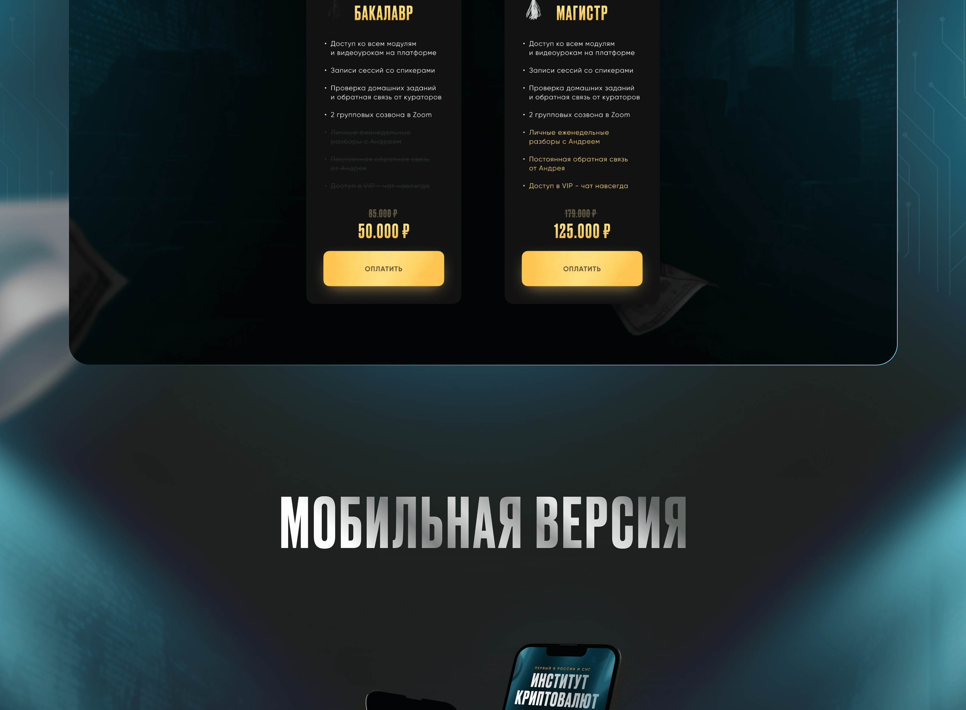 Landing Page for cryptocurrency online course | Лендинг — Изображение №5 — Интерфейсы, Графика на Dprofile