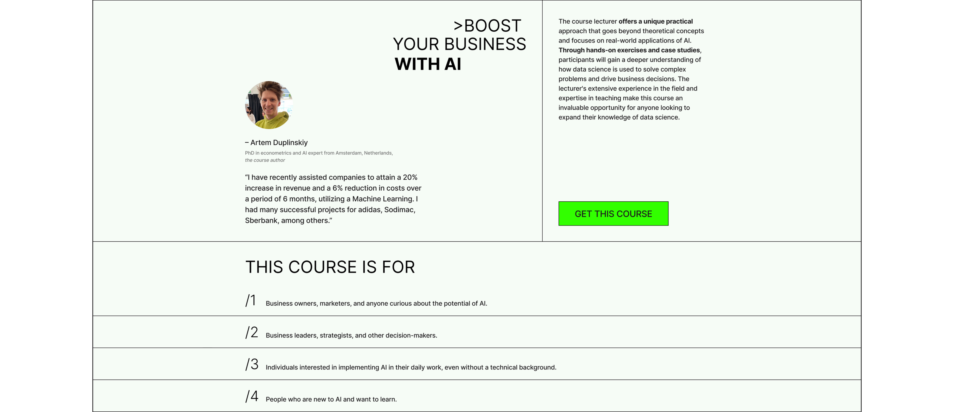 Landing for Online Business Boost Course│ UX/UI design — Изображение №7 — Интерфейсы, Графика на Dprofile