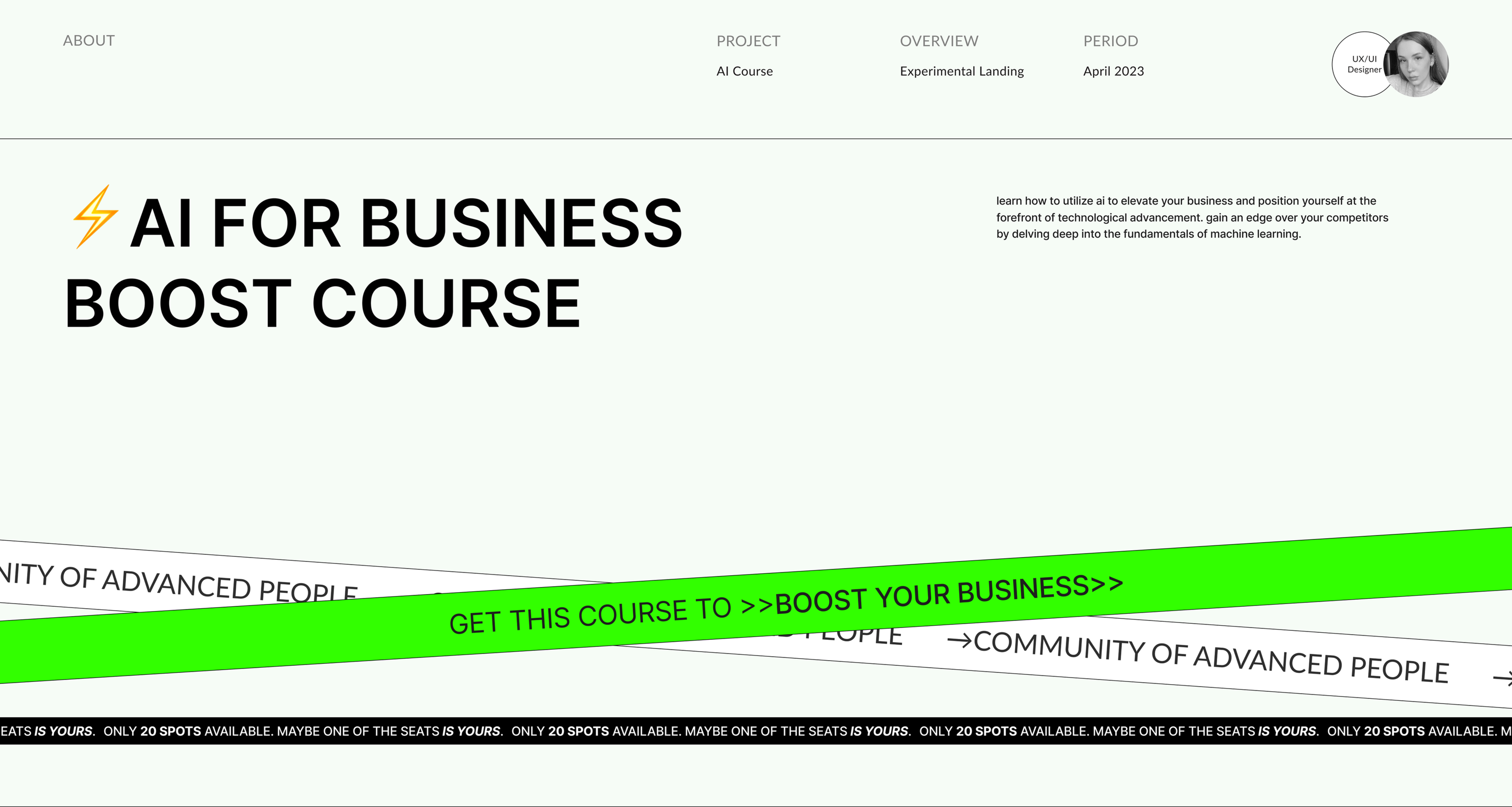 Landing for Online Business Boost Course│ UX/UI design — Изображение №1 — Интерфейсы, Графика на Dprofile