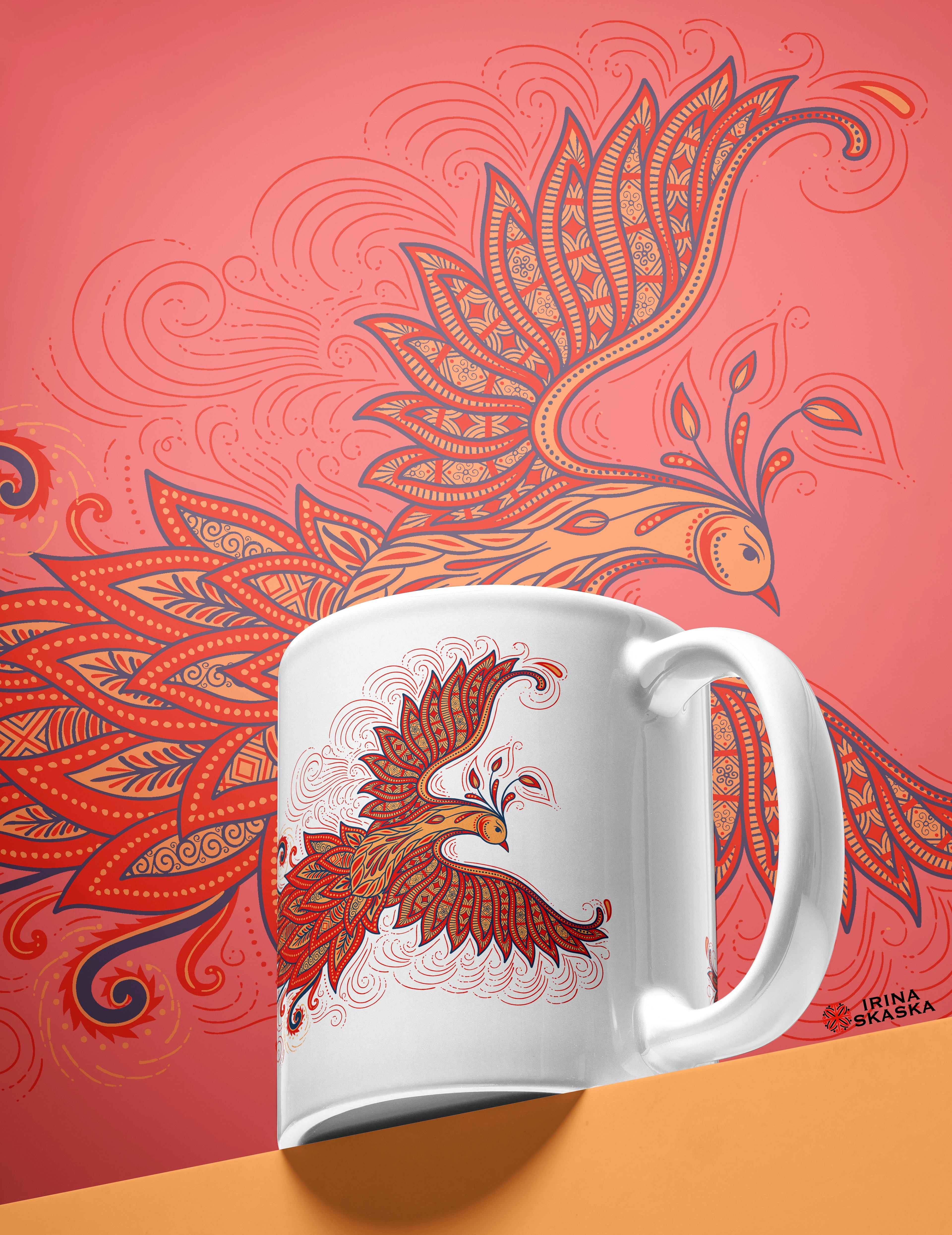 Иллюстрации для кружек в стиле мезенской росписи. — Изображение №15 — Иллюстрация, Графика на Dprofile