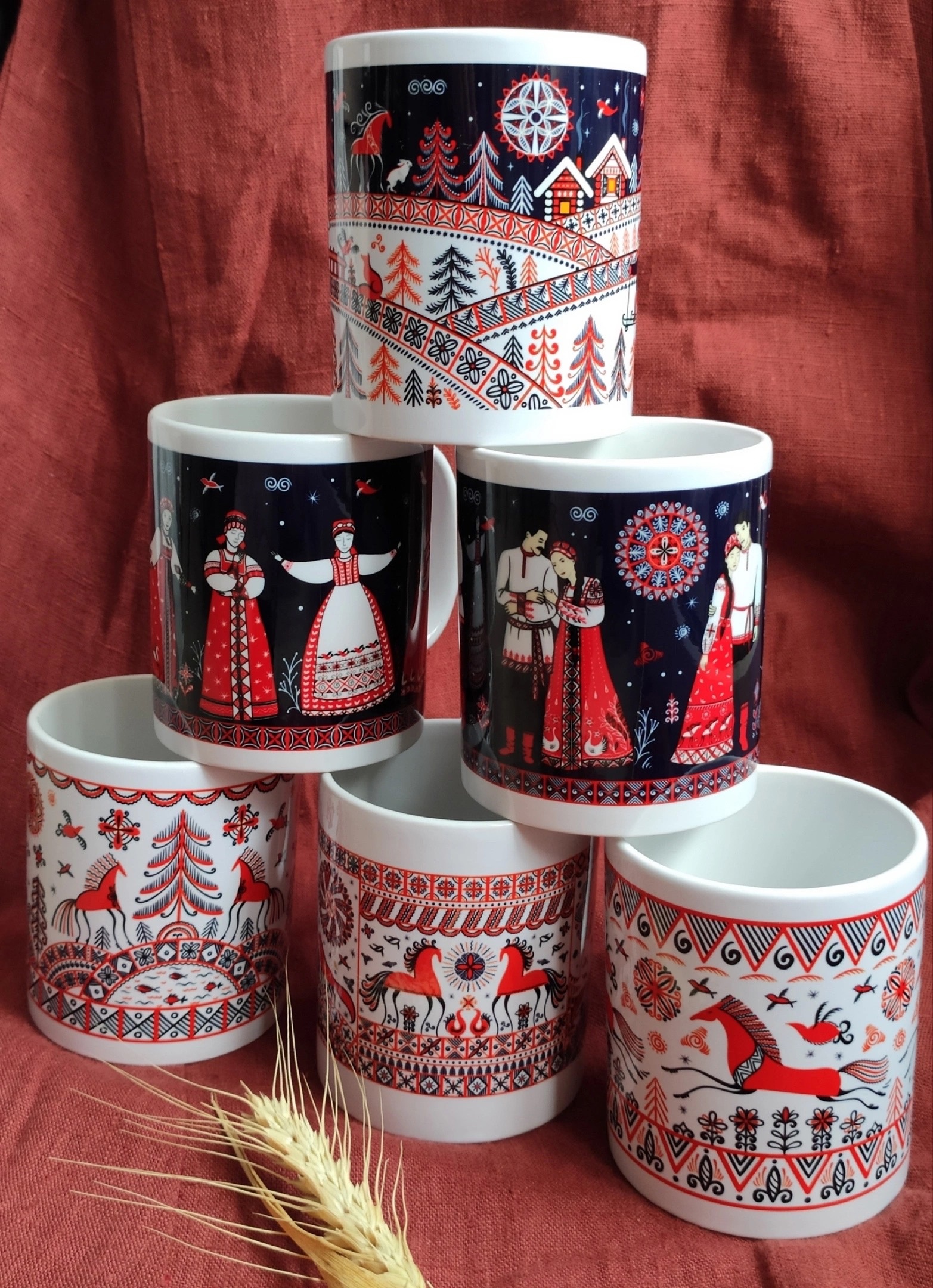 Иллюстрации для кружек в стиле мезенской росписи. — Изображение №19 — Иллюстрация, Графика на Dprofile