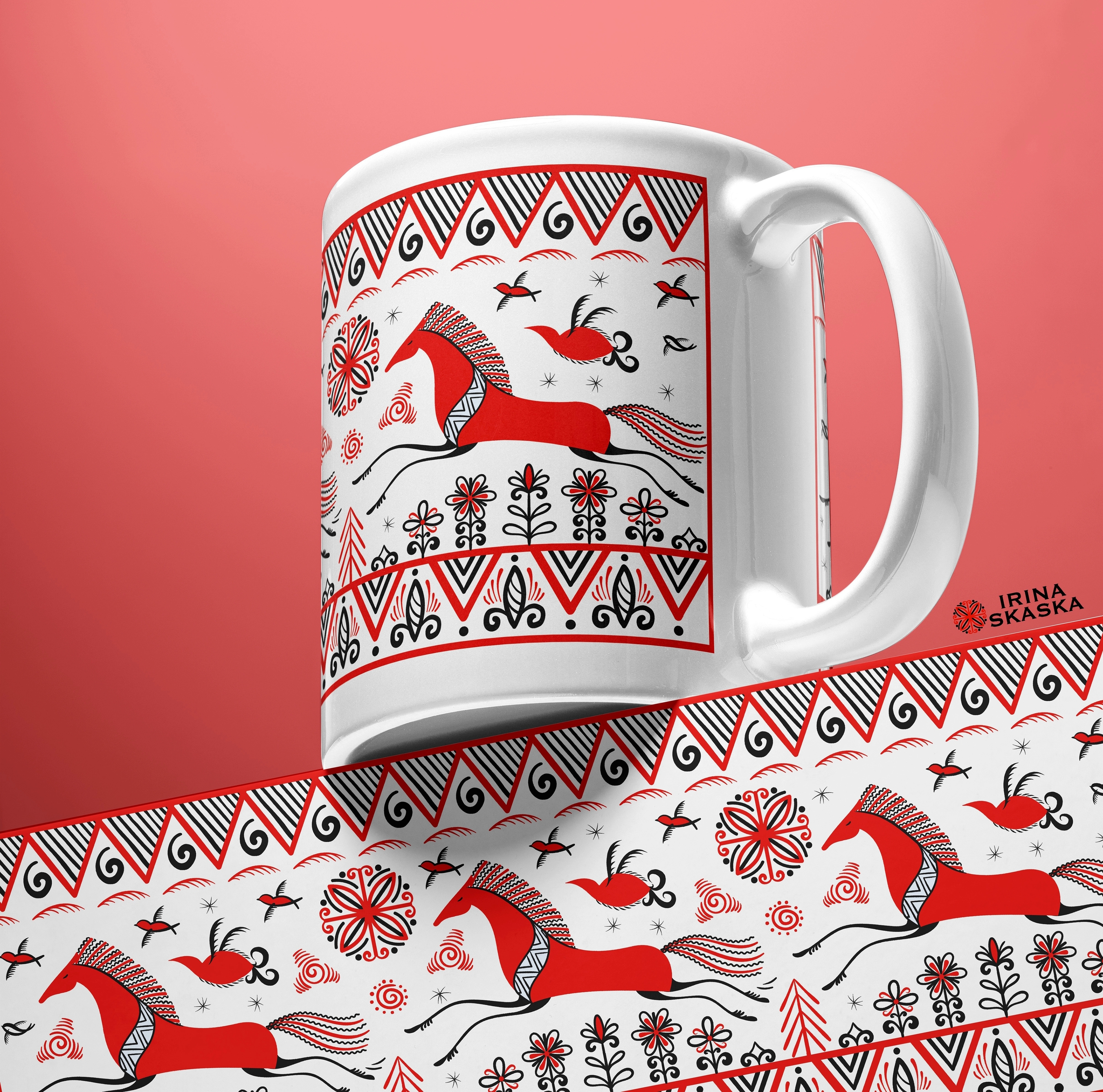 Иллюстрации для кружек в стиле мезенской росписи. — Изображение №13 — Иллюстрация, Графика на Dprofile