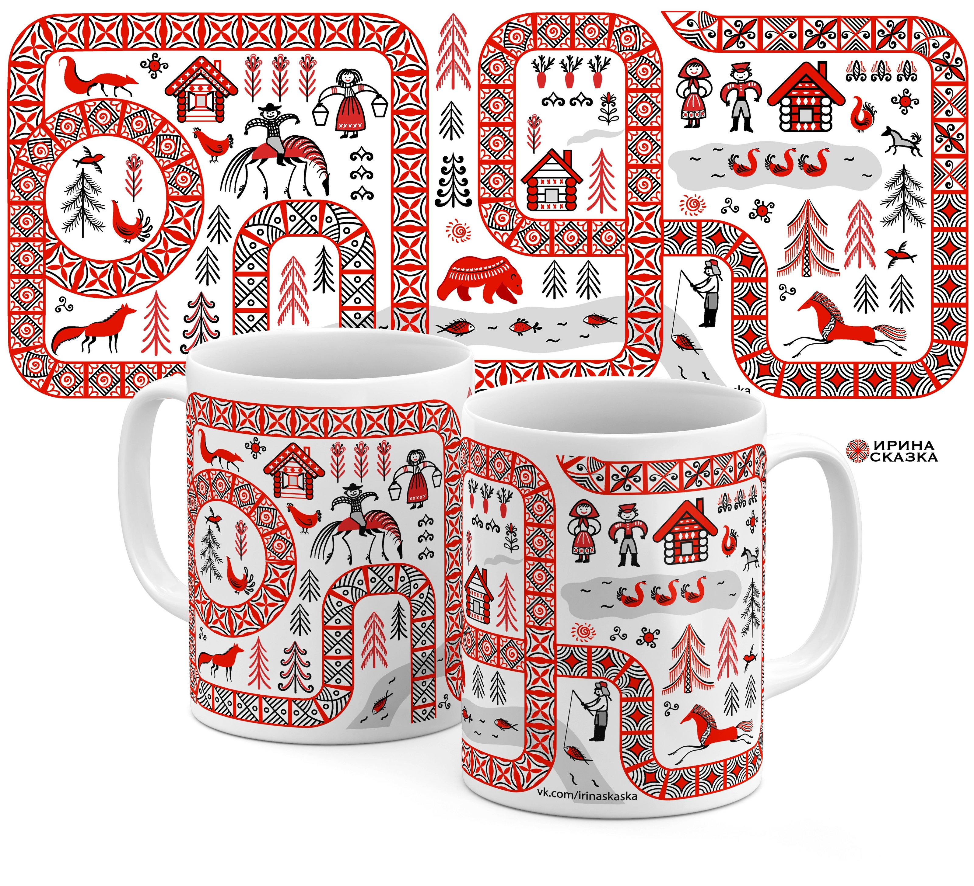 Иллюстрации для кружек в стиле мезенской росписи. — Изображение №20 — Иллюстрация, Графика на Dprofile