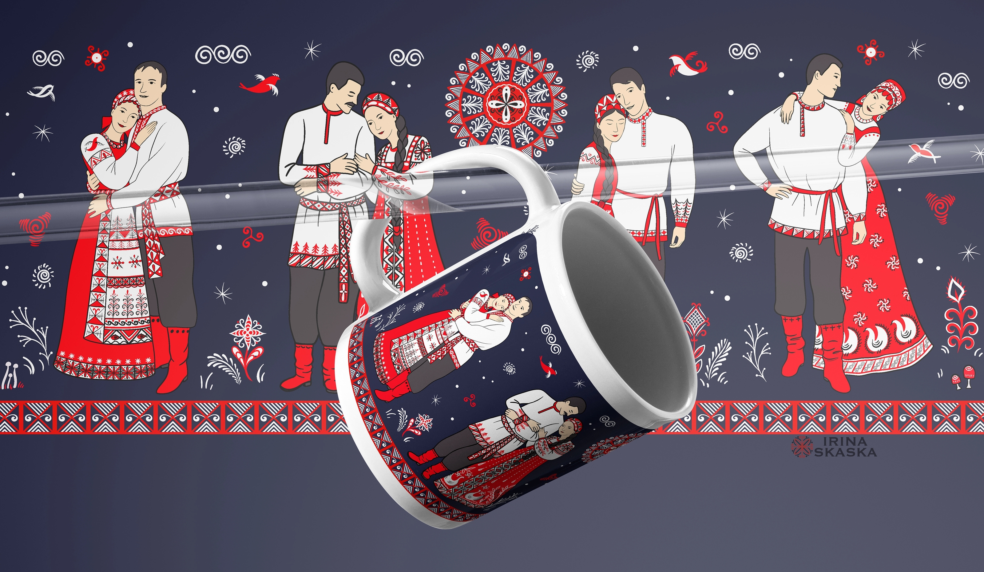 Иллюстрации для кружек в стиле мезенской росписи. — Изображение №9 — Иллюстрация, Графика на Dprofile