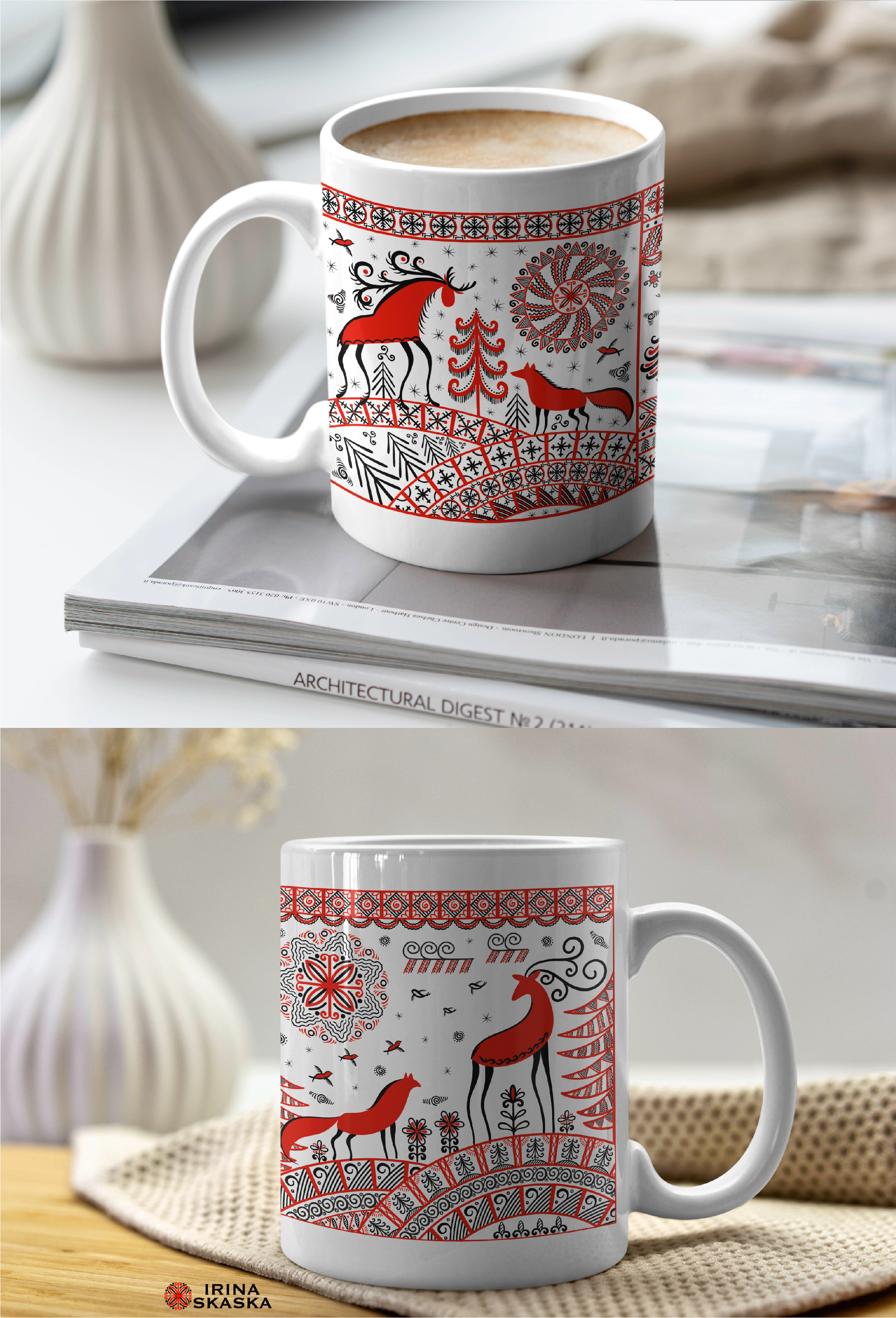 Иллюстрации для кружек в стиле мезенской росписи. — Изображение №17 — Иллюстрация, Графика на Dprofile