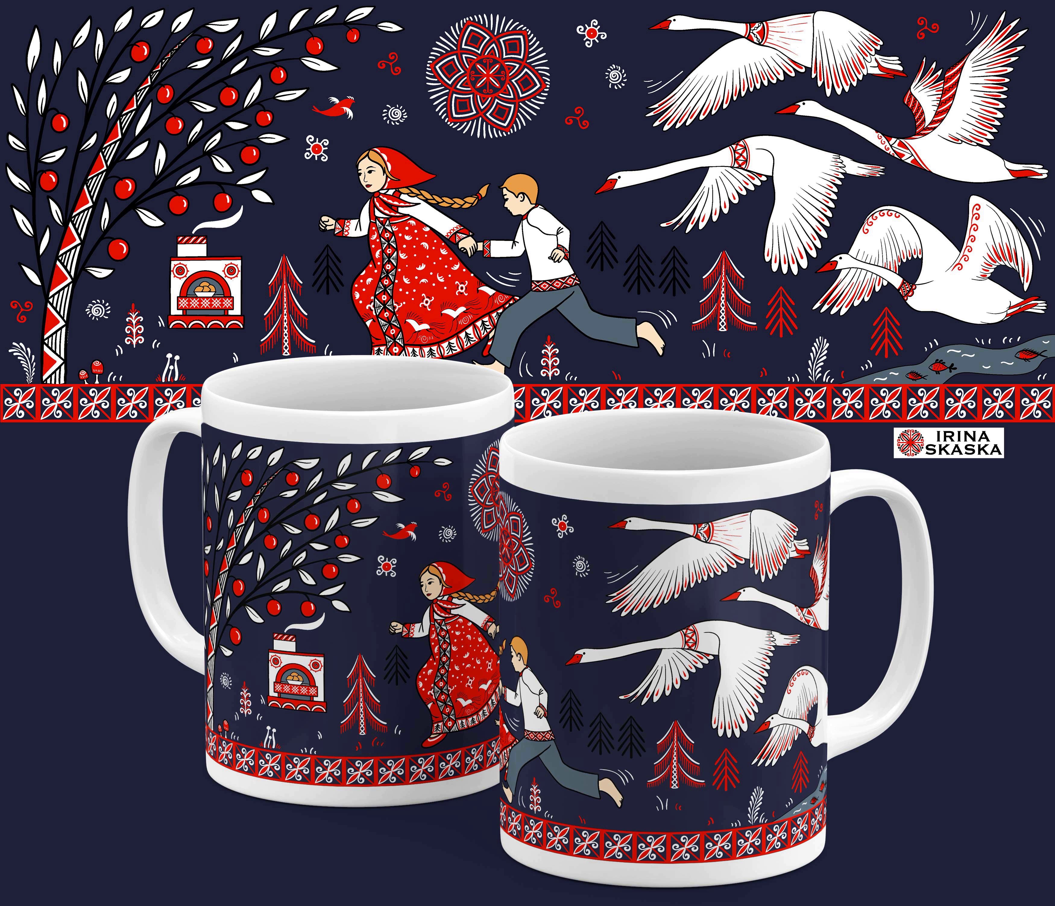 Иллюстрации для кружек в стиле мезенской росписи. — Изображение №6 — Иллюстрация, Графика на Dprofile