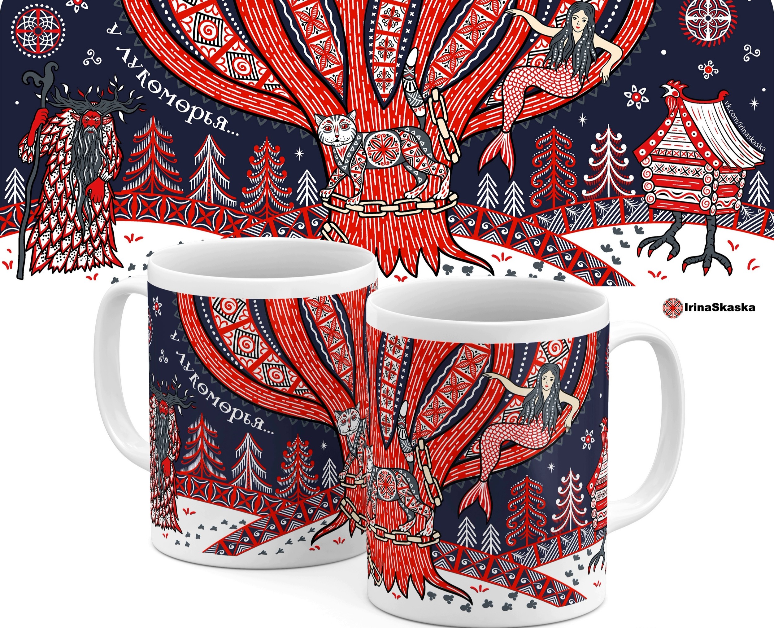 Иллюстрации для кружек в стиле мезенской росписи. — Иллюстрация, Графика на Dprofile
