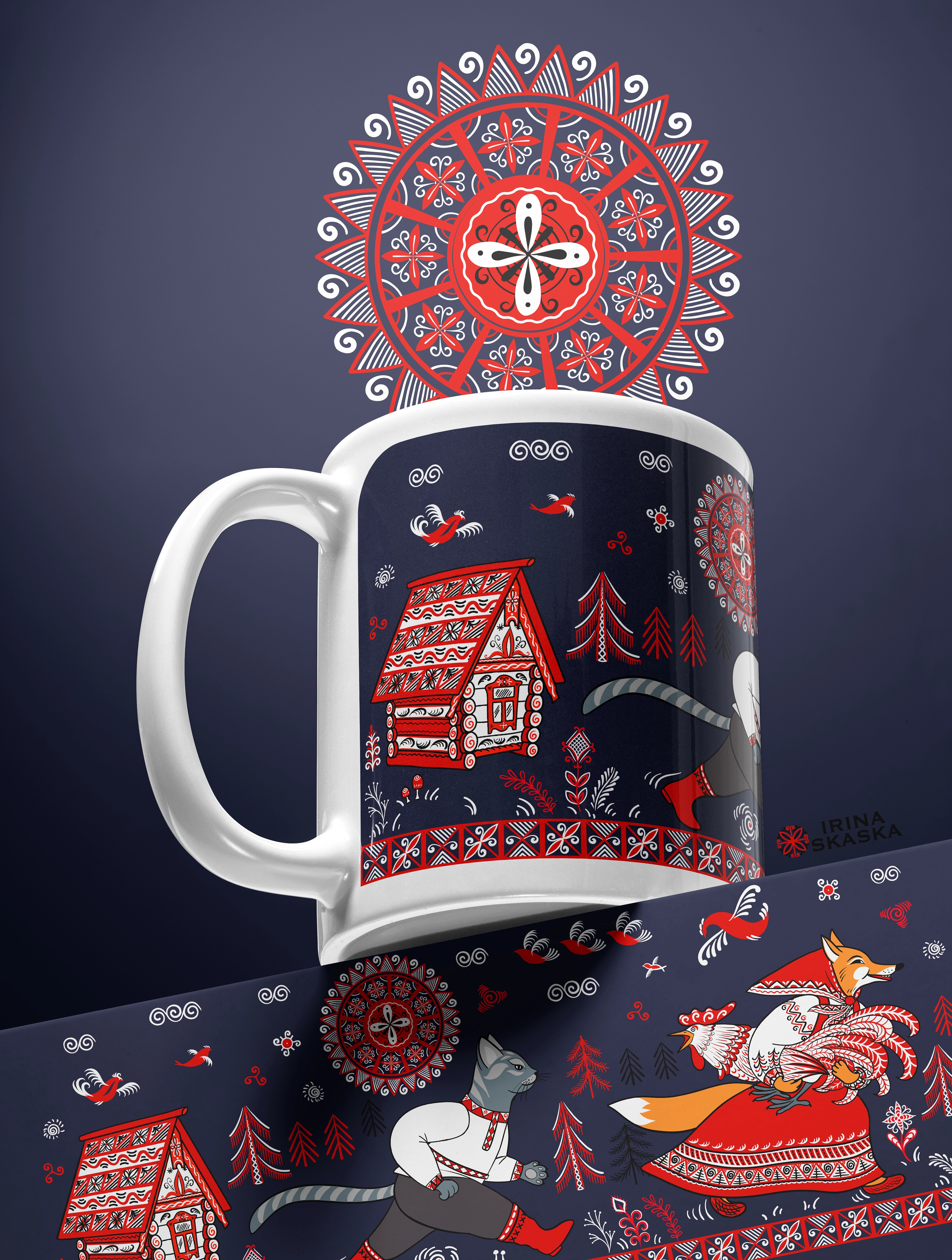 Иллюстрации для кружек в стиле мезенской росписи. — Изображение №5 — Иллюстрация, Графика на Dprofile