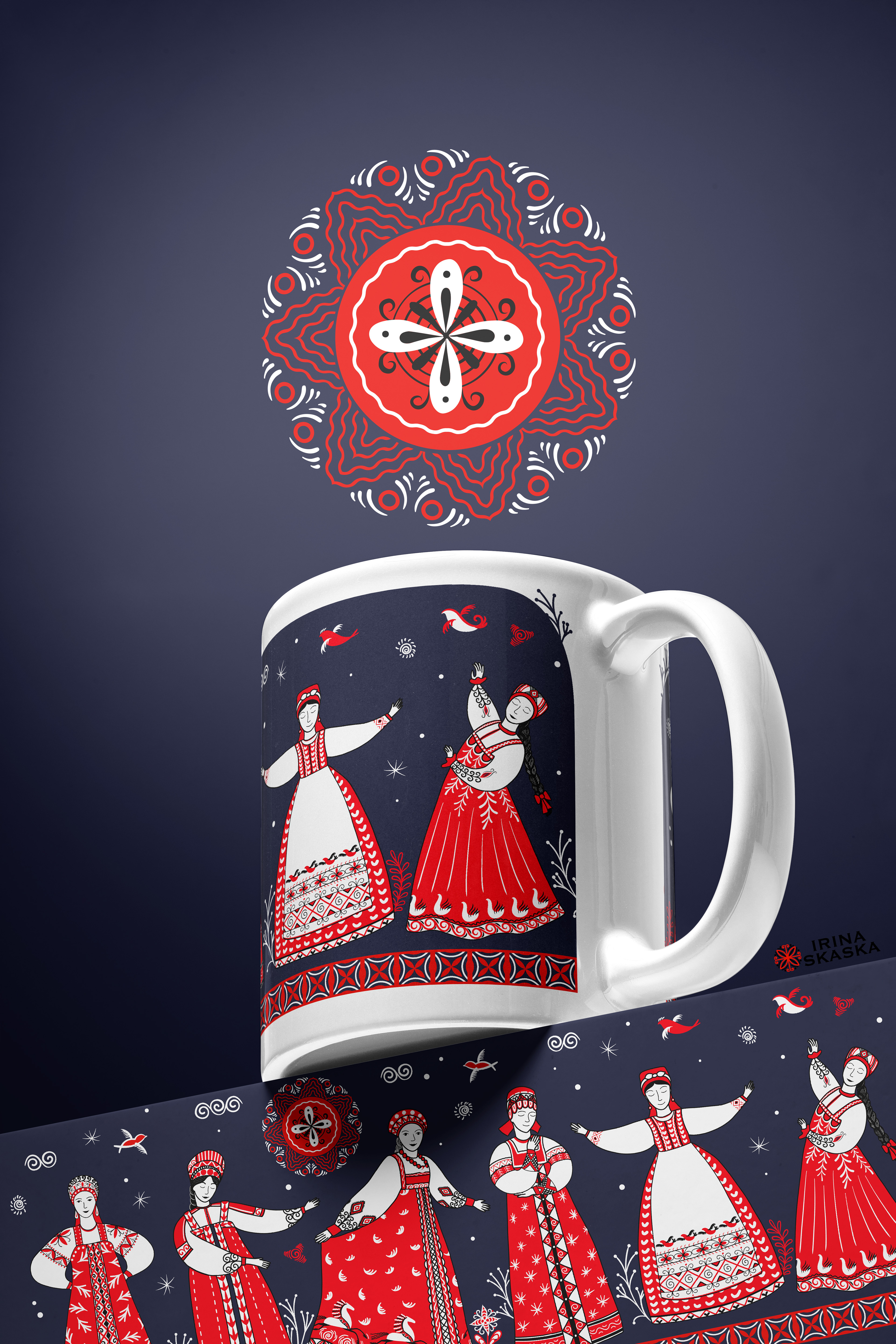 Иллюстрации для кружек в стиле мезенской росписи. — Изображение №7 — Иллюстрация, Графика на Dprofile