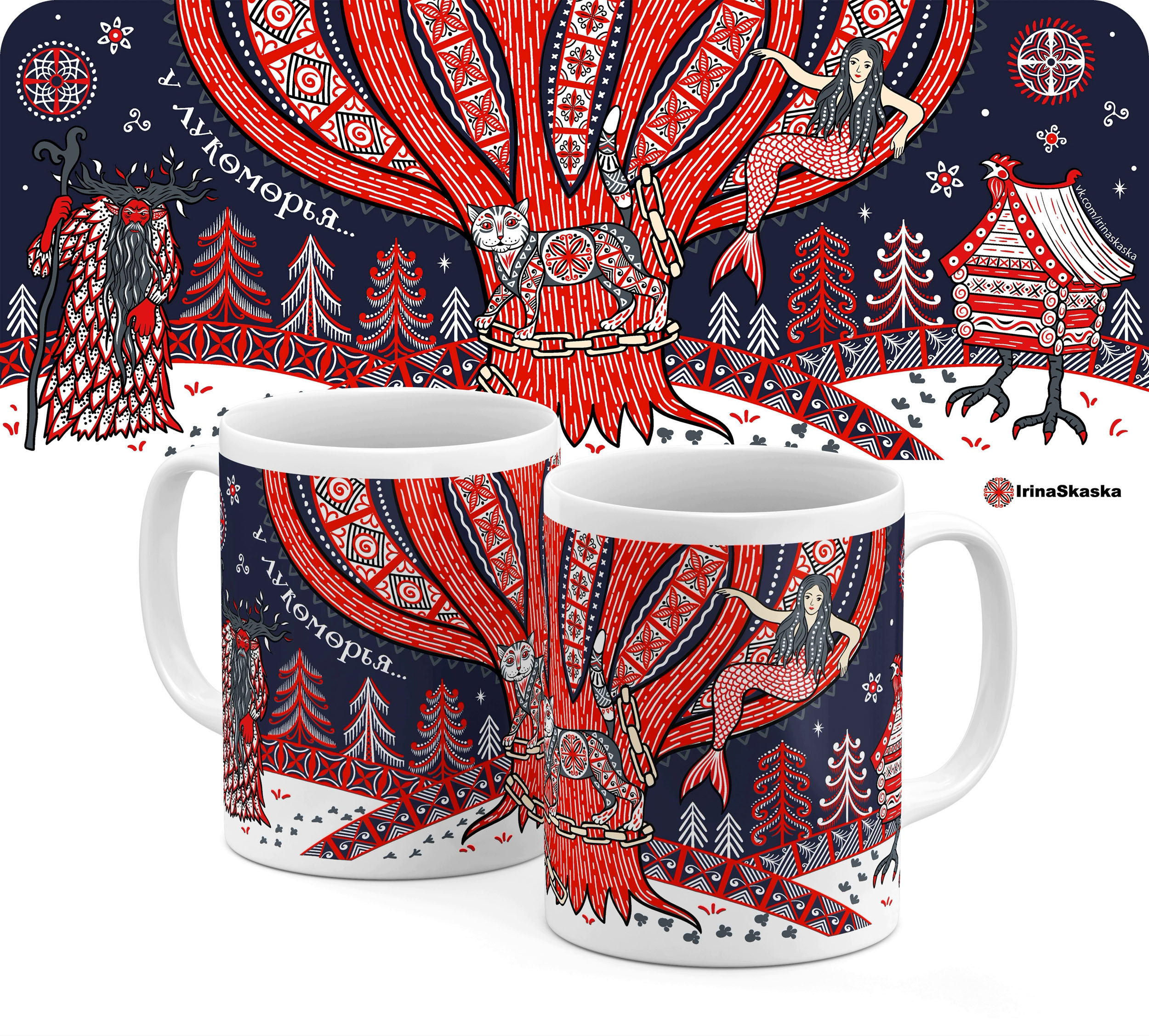 Иллюстрации для кружек в стиле мезенской росписи. — Изображение №2 — Иллюстрация, Графика на Dprofile