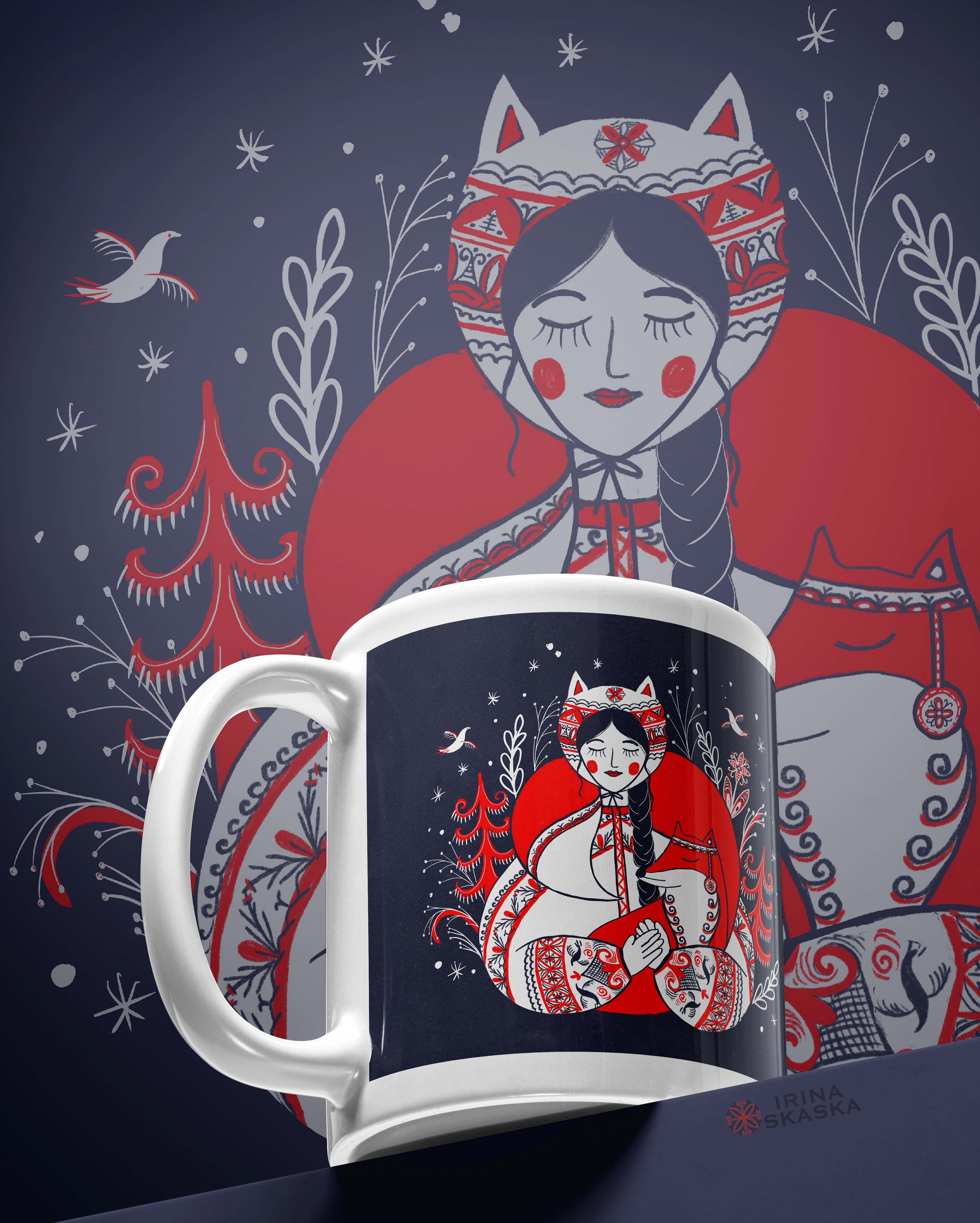 Иллюстрации для кружек в стиле мезенской росписи. — Изображение №11 — Иллюстрация, Графика на Dprofile