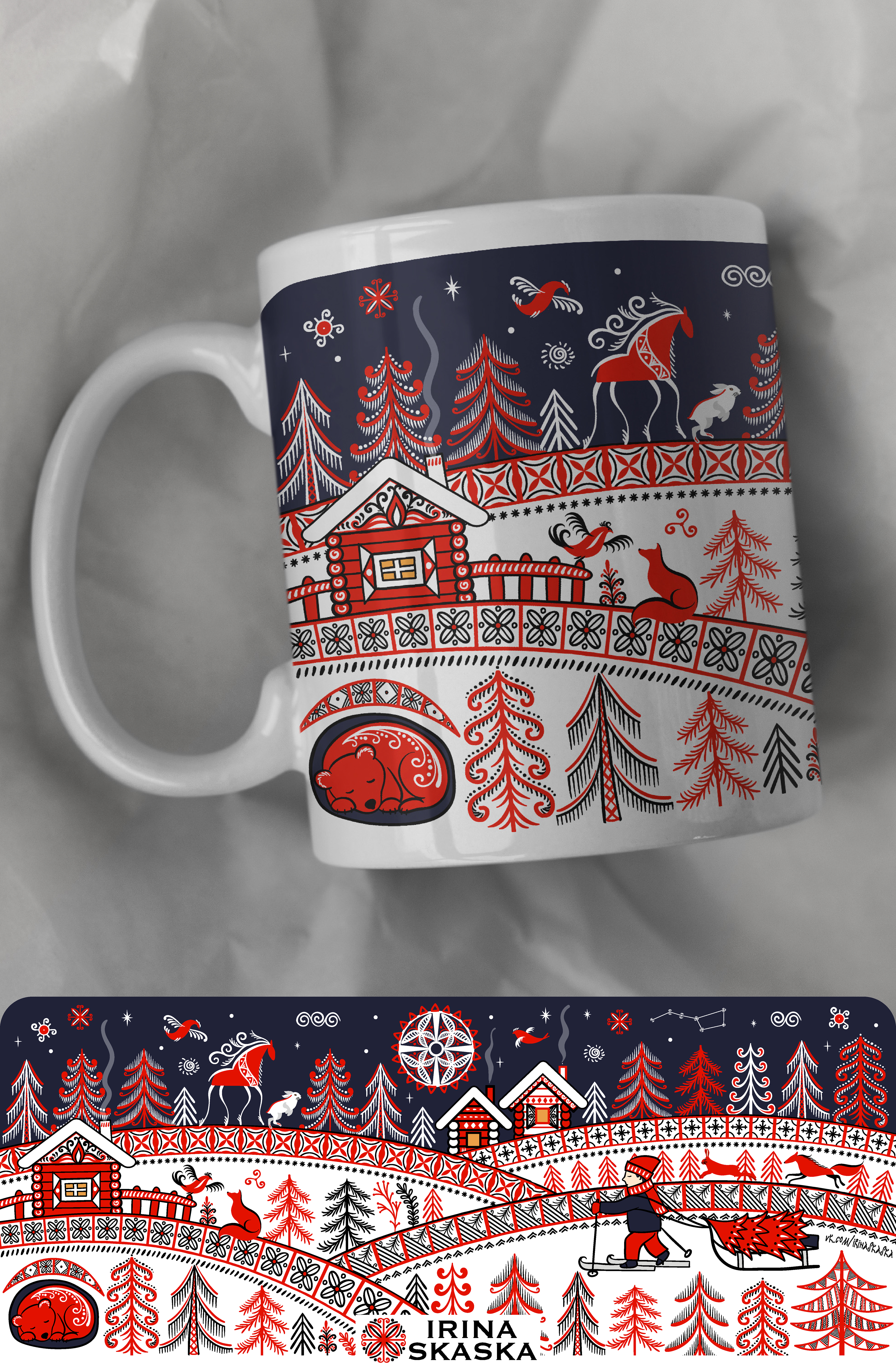 Иллюстрации для кружек в стиле мезенской росписи. — Изображение №4 — Иллюстрация, Графика на Dprofile