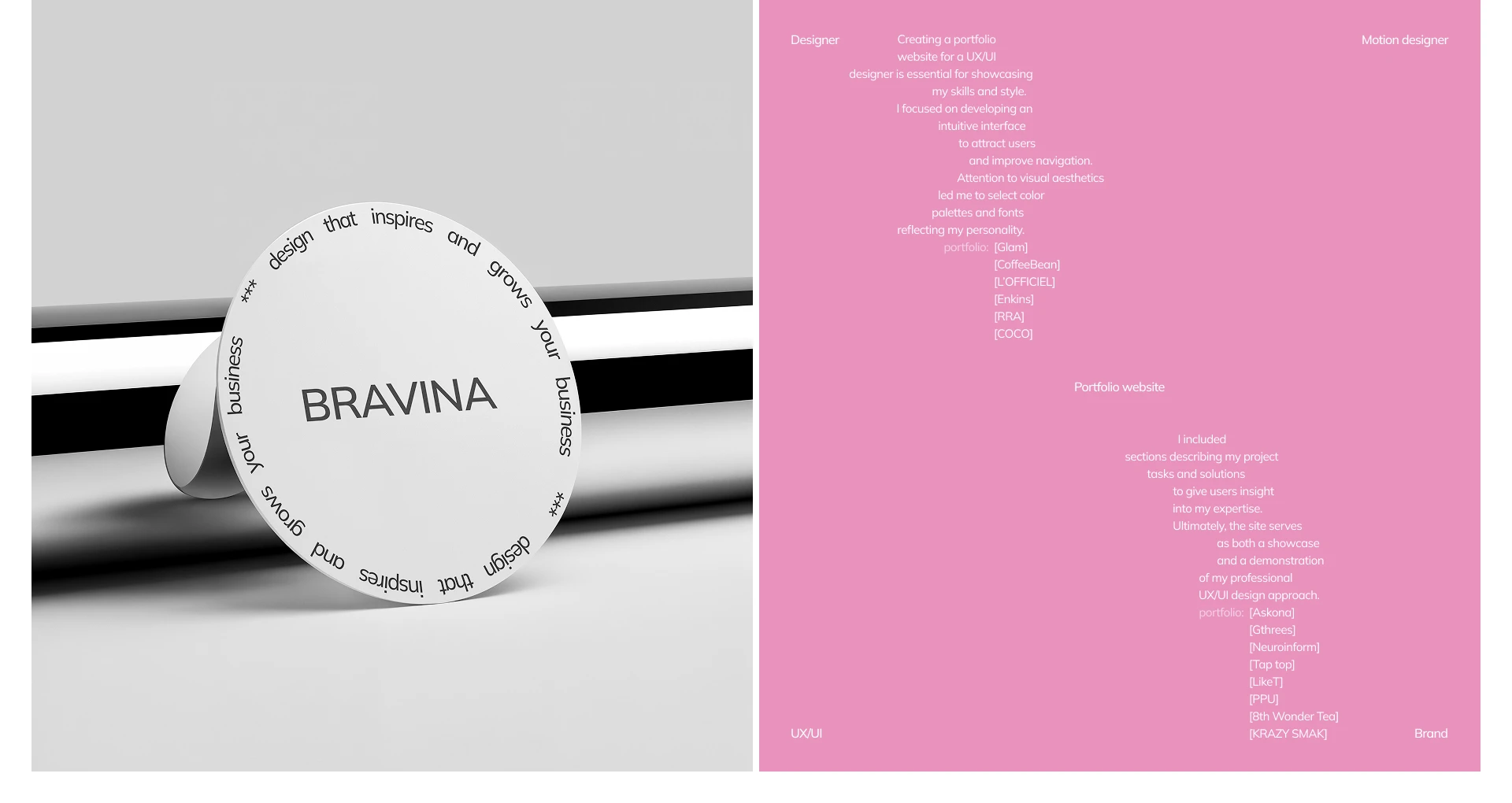 Portfolio site | BRAVINA — Изображение №5 — Интерфейсы, Брендинг на Dprofile
