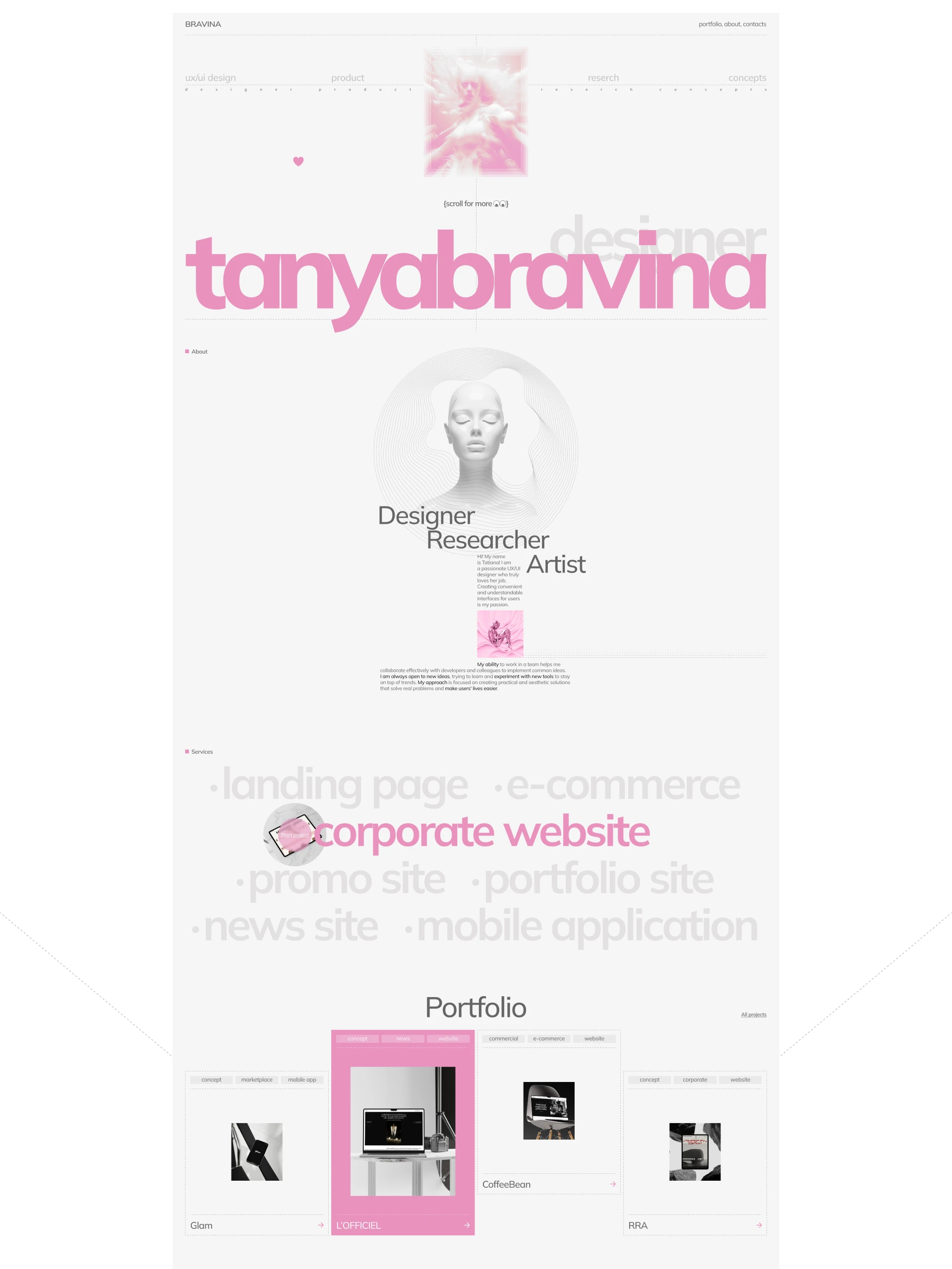 Portfolio site | BRAVINA — Изображение №2 — Интерфейсы, Брендинг на Dprofile